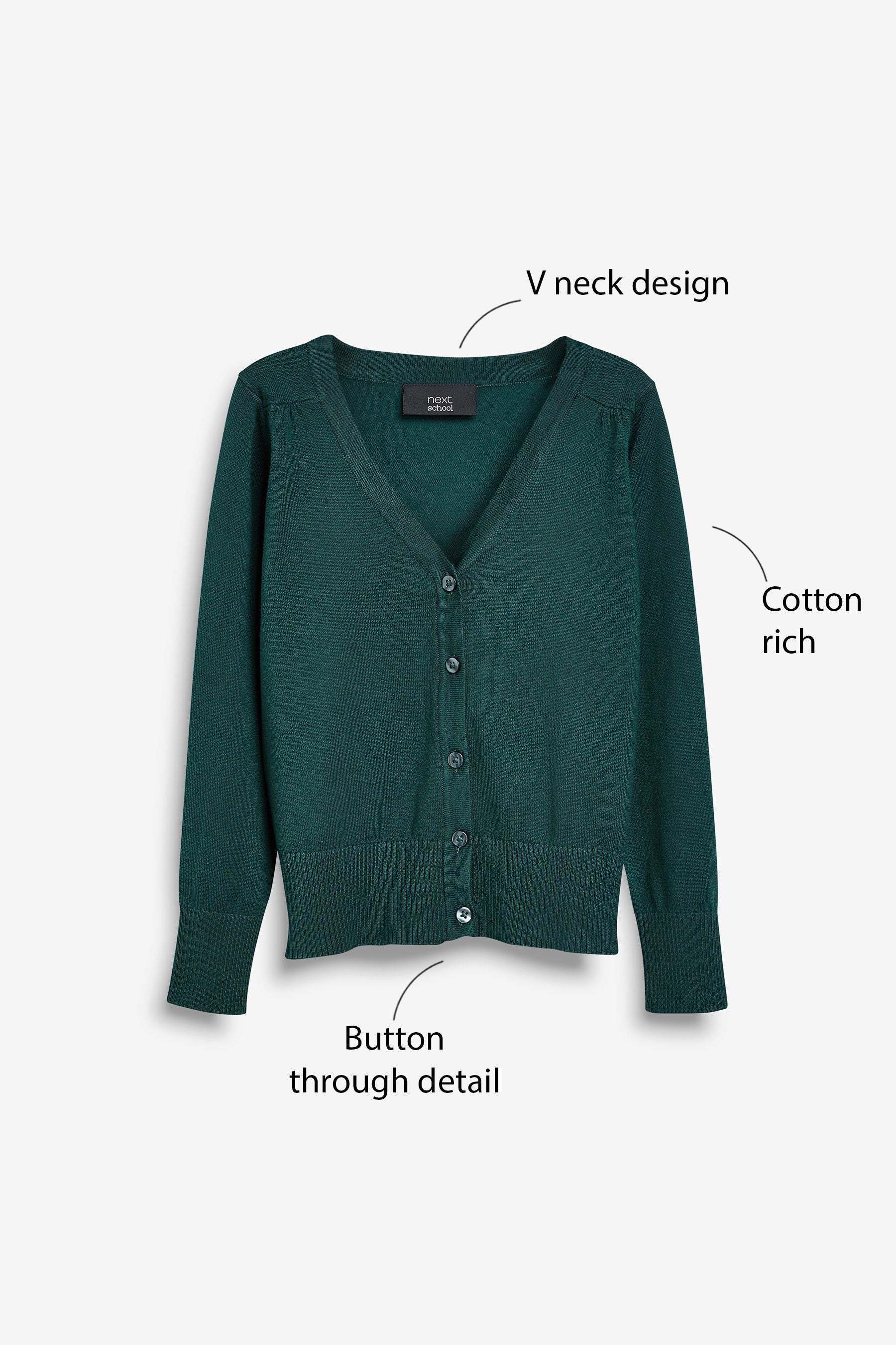 Green Cotton Rich School V-Neck Cardigan (3-16yrs)