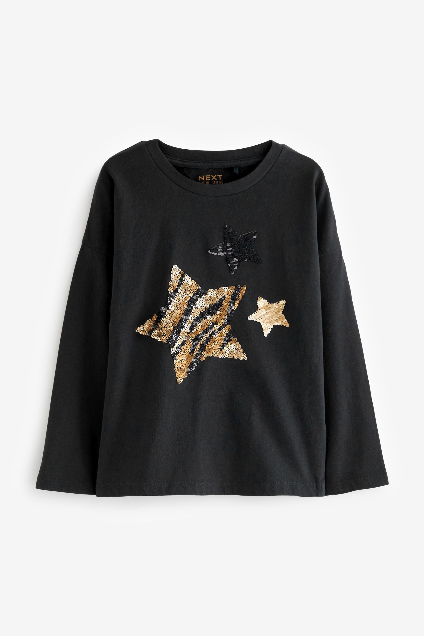 Black Sequin Star Long Sleeve T-Shirt (3-16yrs)