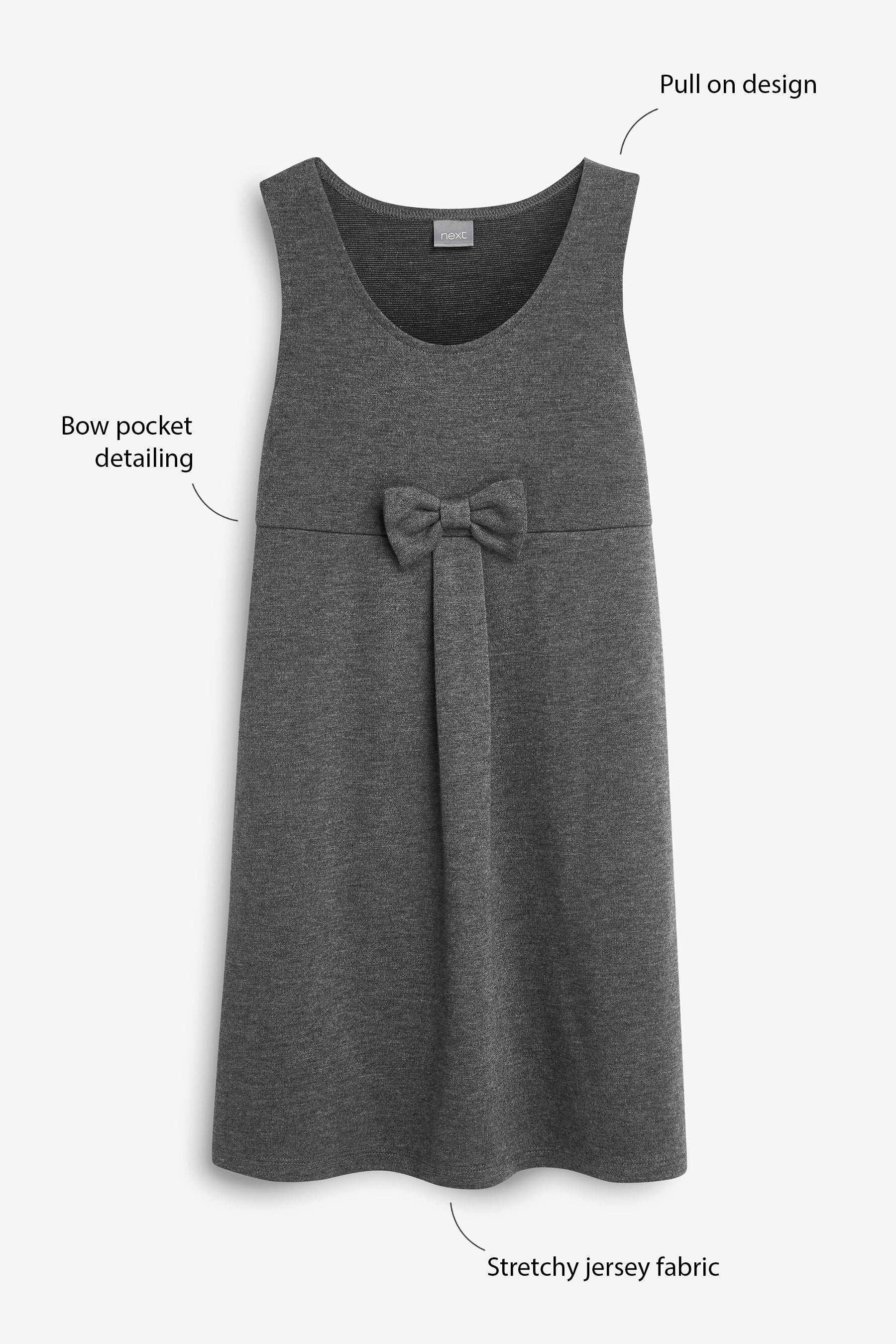 Grey Jersey Stretch Bow School Pinafore (3-14yrs)