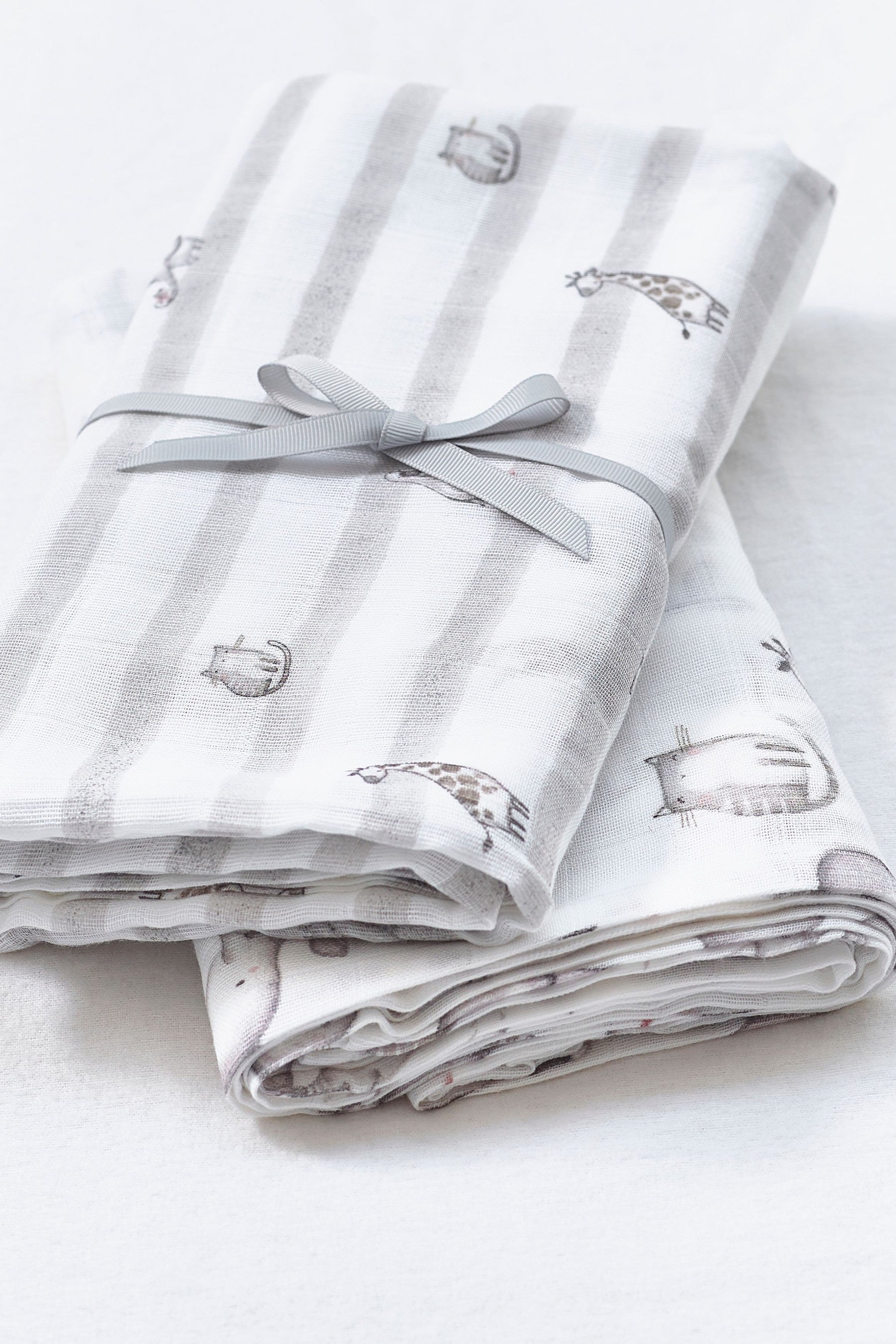 Baby Animals 2 Pack Kids Organic Cotton Muslin Comfort Blankets