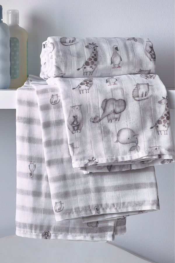 Baby Animals 2 Pack Kids Organic Cotton Muslin Comfort Blankets