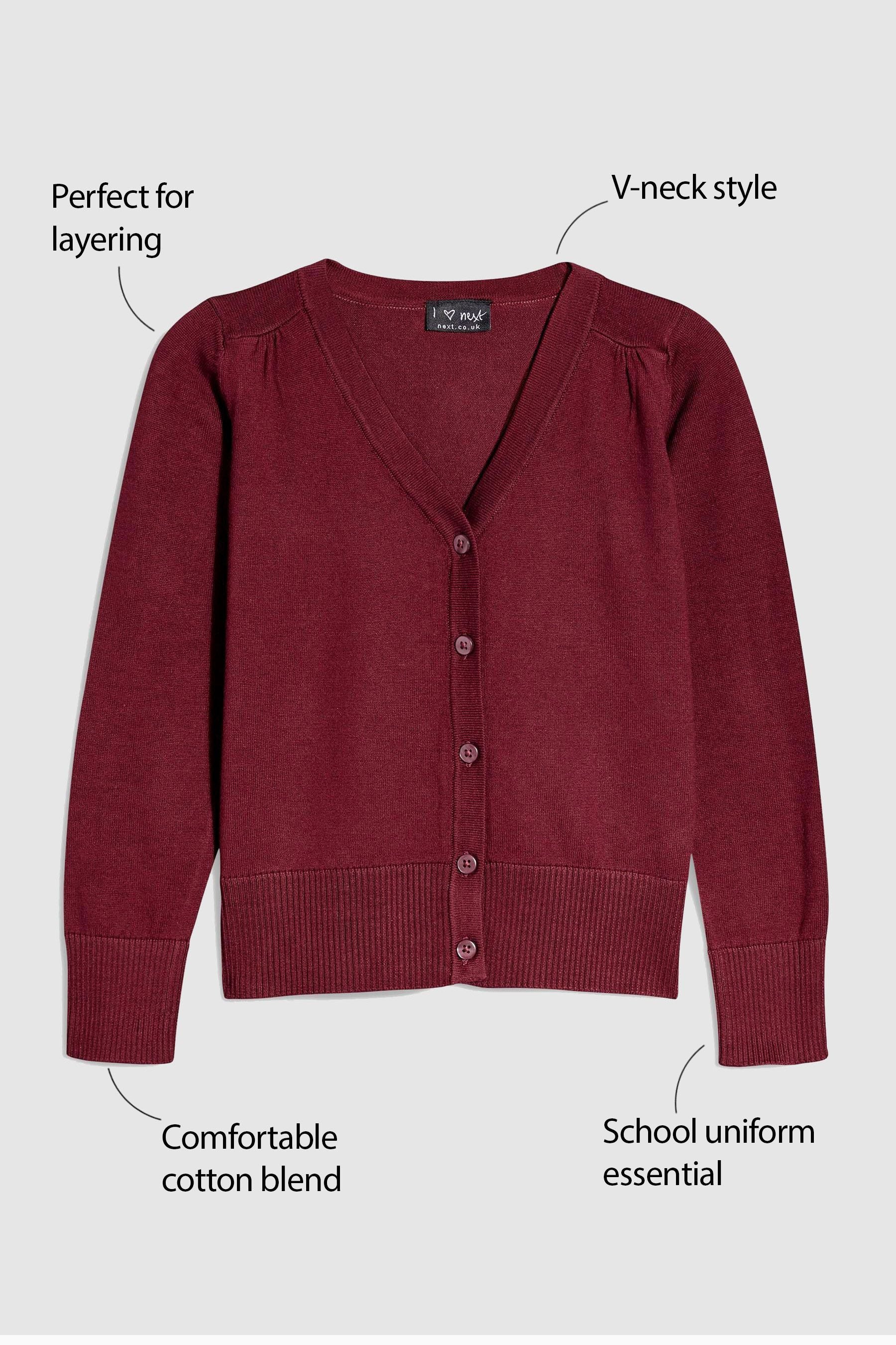 Burgundy Red Cotton Rich School V-Neck Cardigan (3-16yrs)