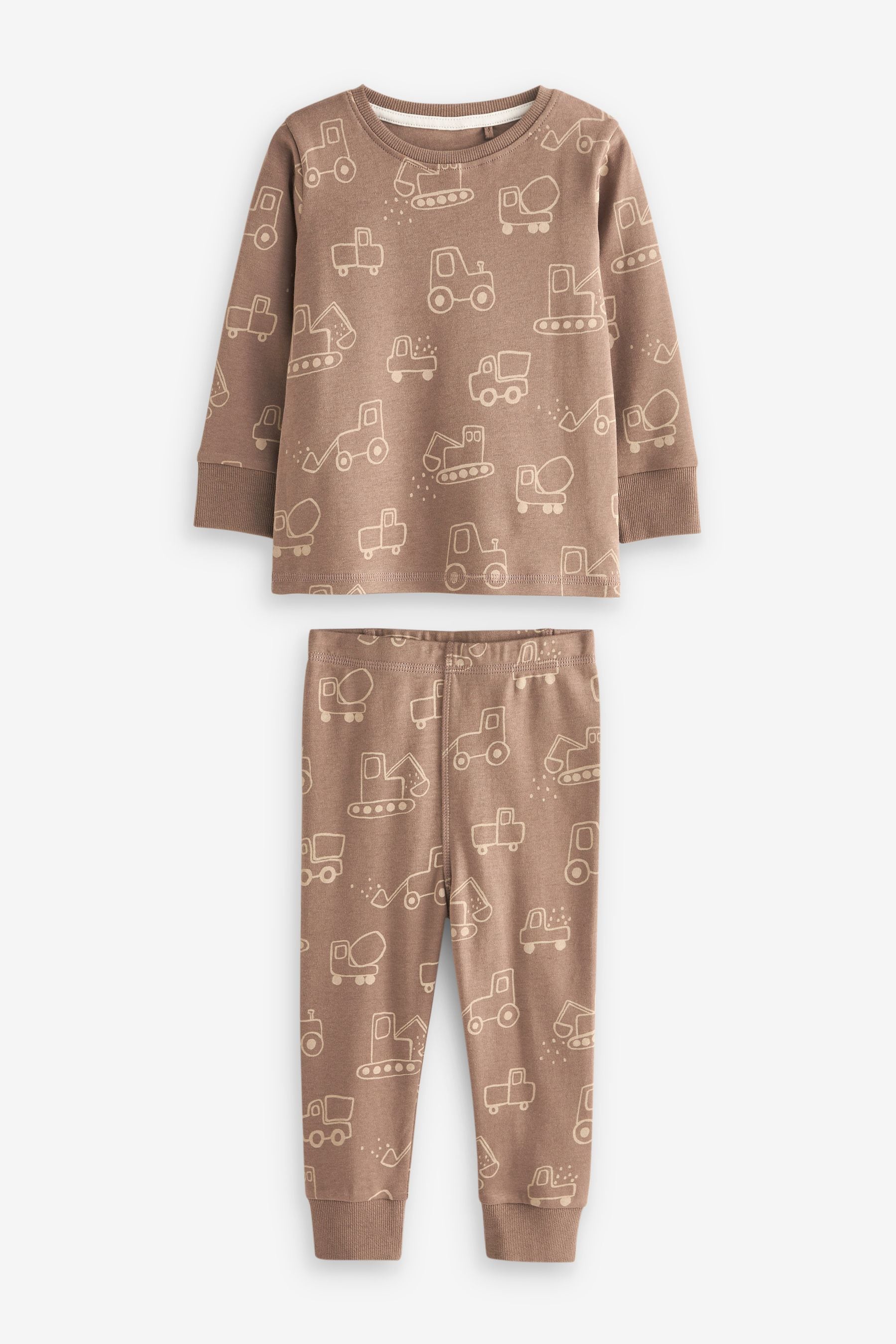 Neutral Digger Long Sleeve 3 Pack Pyjamas Set (9mths-6yrs)