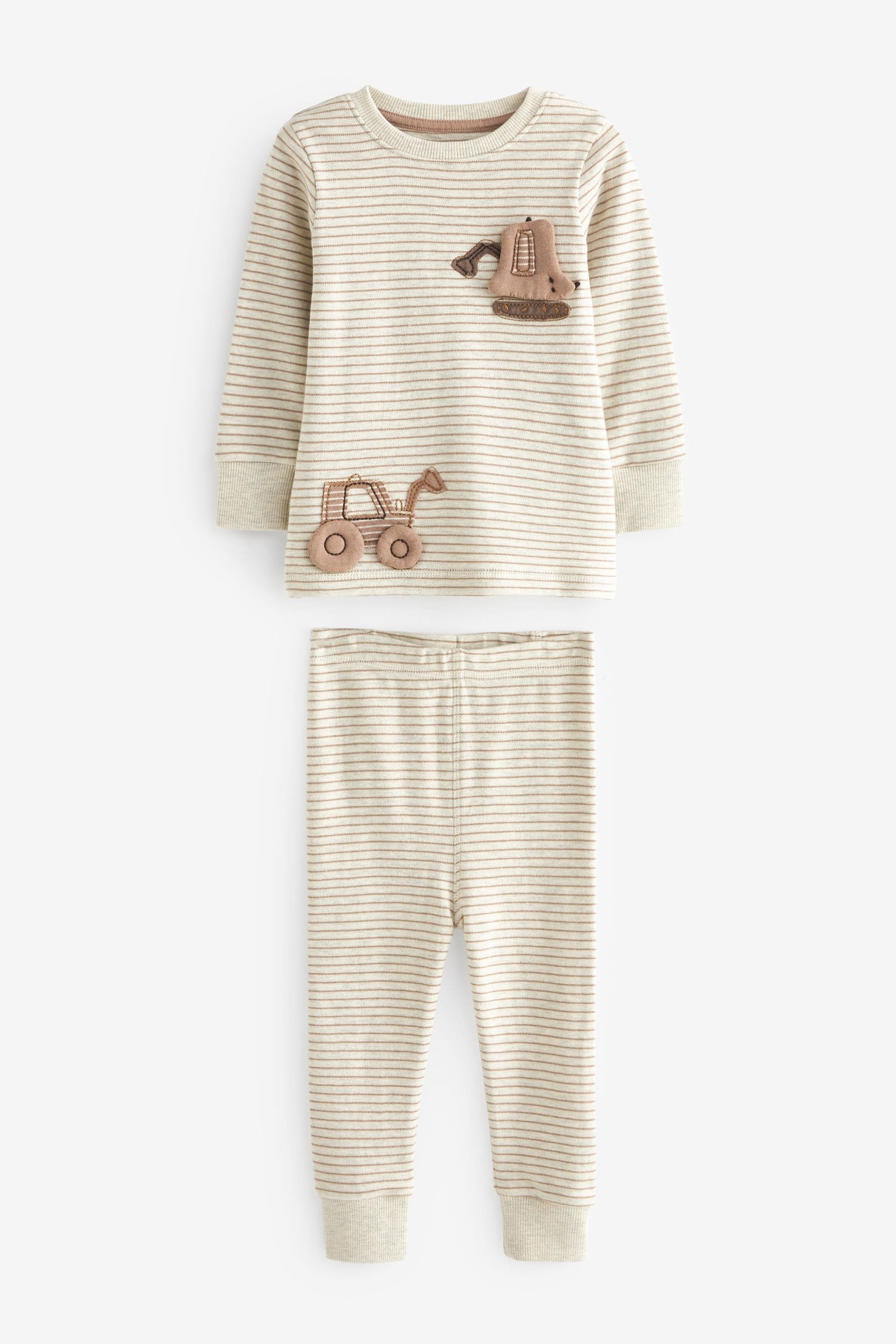 Neutral Digger Long Sleeve 3 Pack Pyjamas Set (9mths-6yrs)