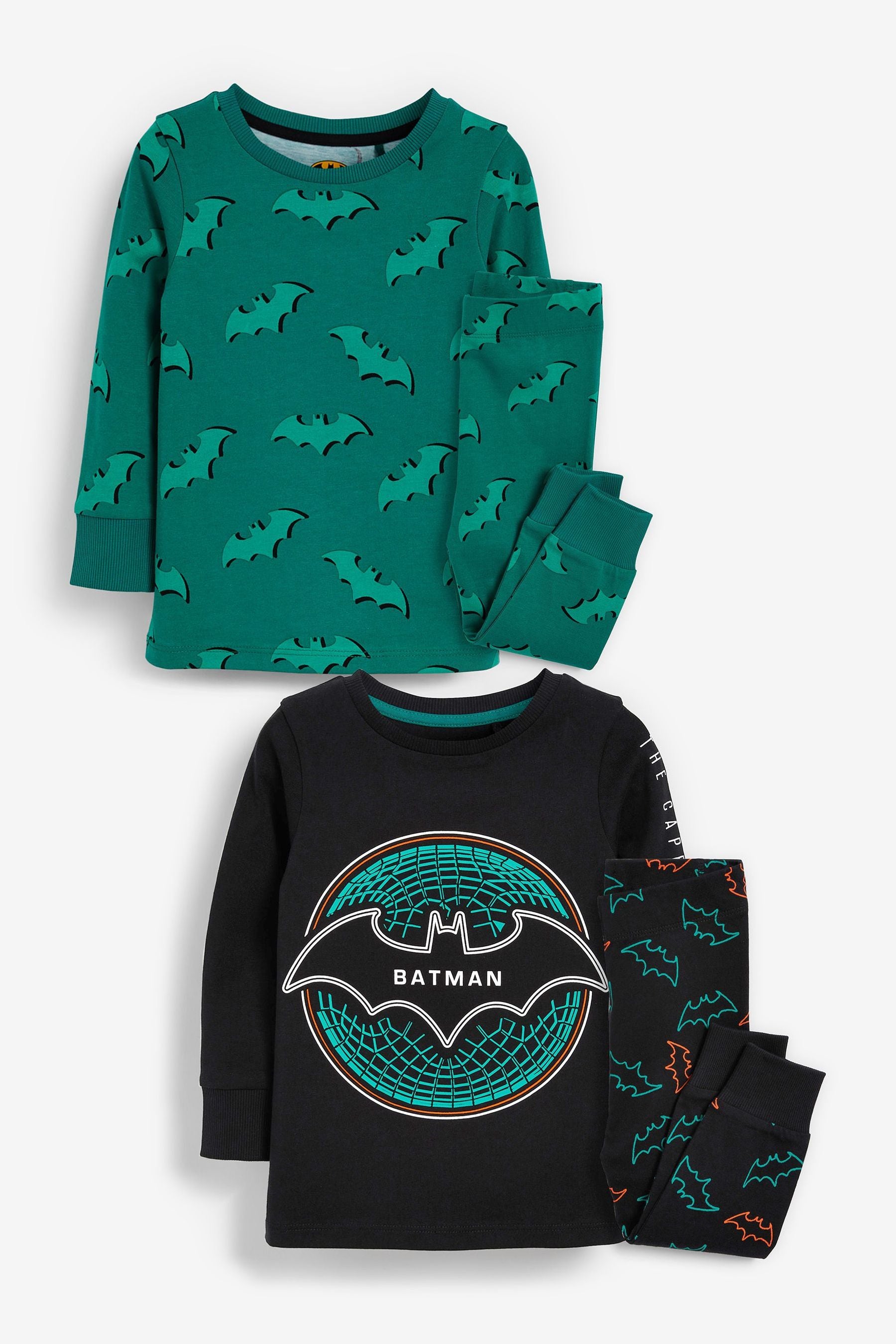 Black/Teal Green Batman 2 Pack Pyjamas (9mths-12yrs)