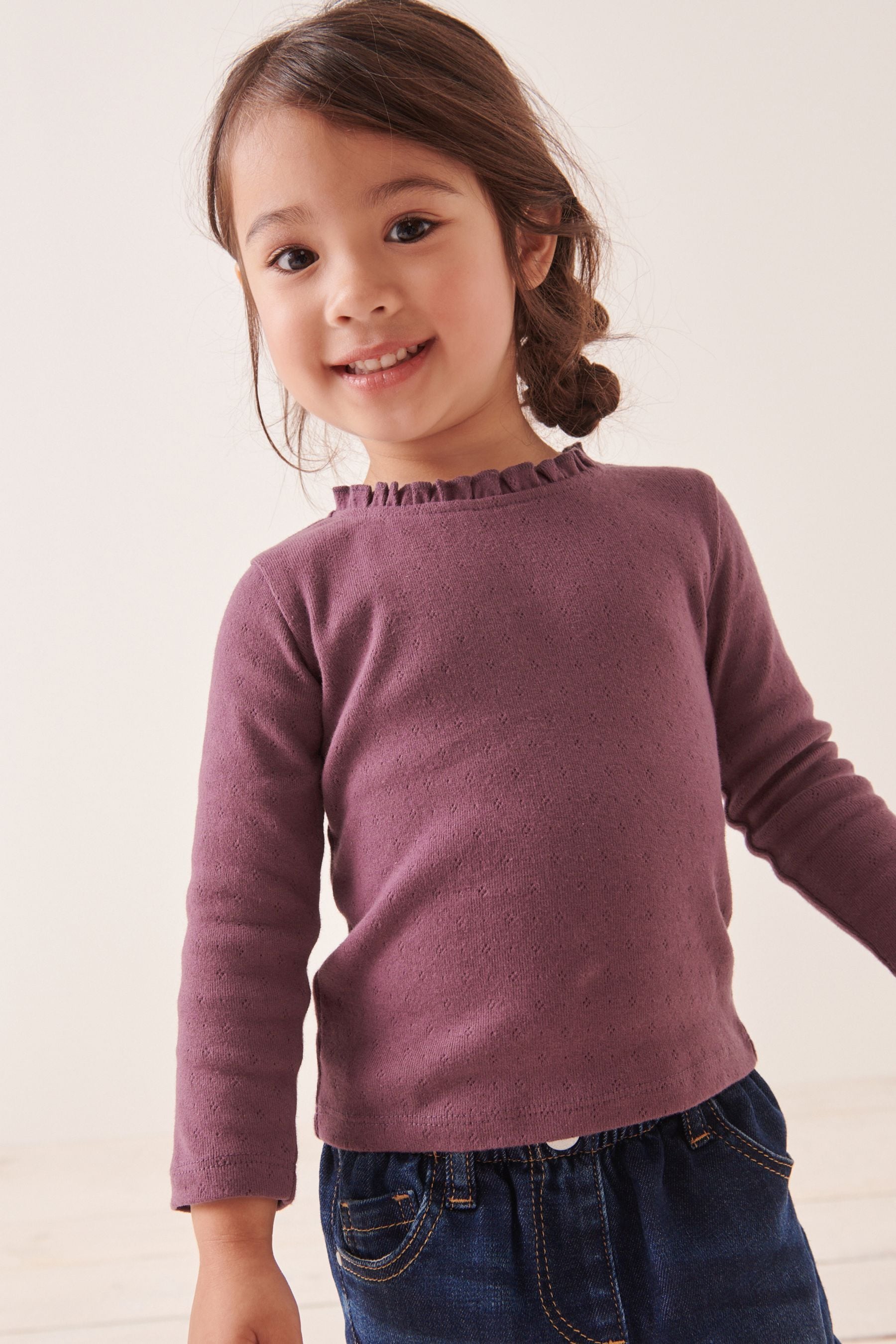 Plum Purple Brushed Pointelle Top (3mths-7yrs)