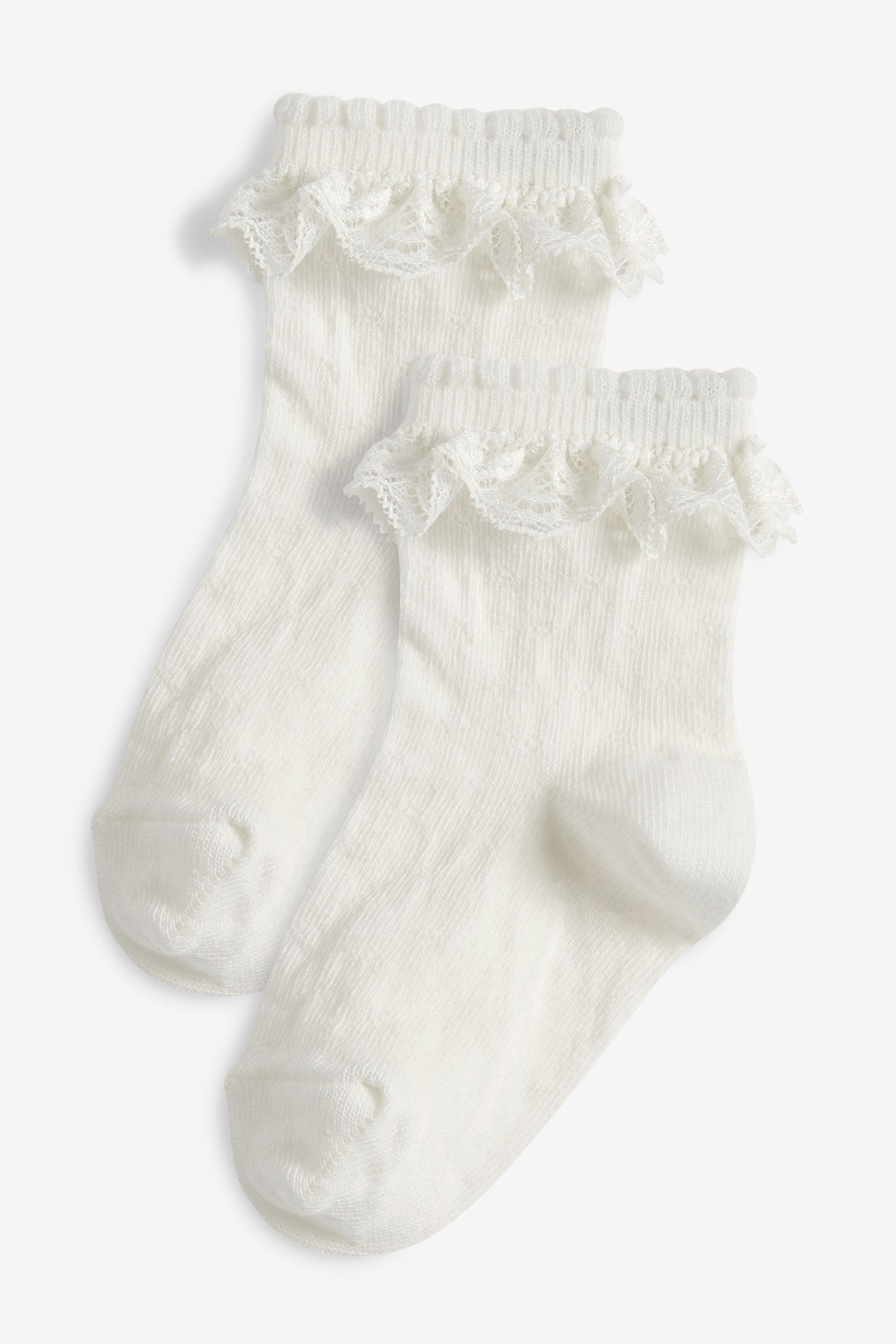 White 2 Pack Cotton Rich Lace Ruffle Ankle Socks