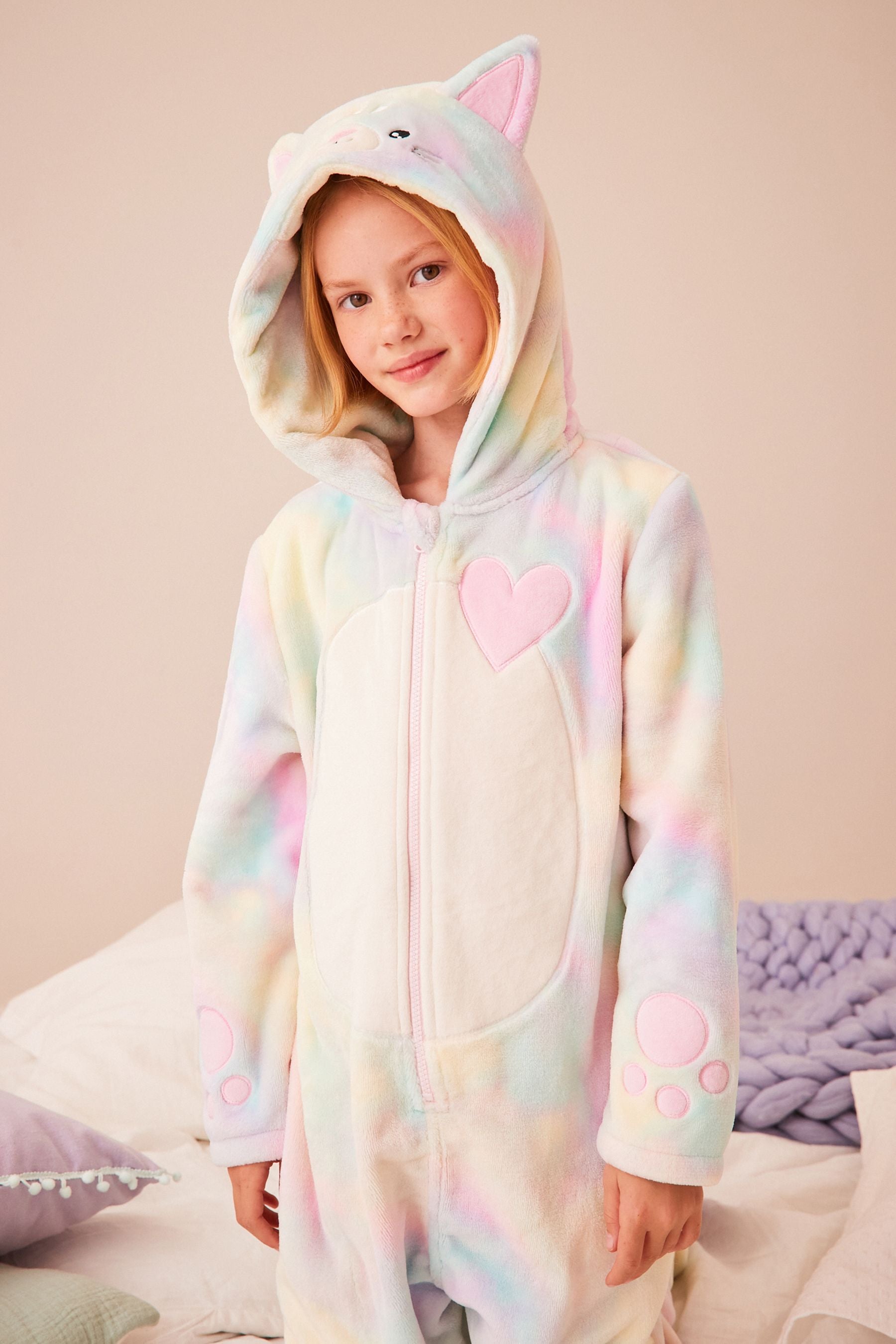 Multicolour Cat 3D Teddy Fleece Borg All-In-One (1.5-16yrs)