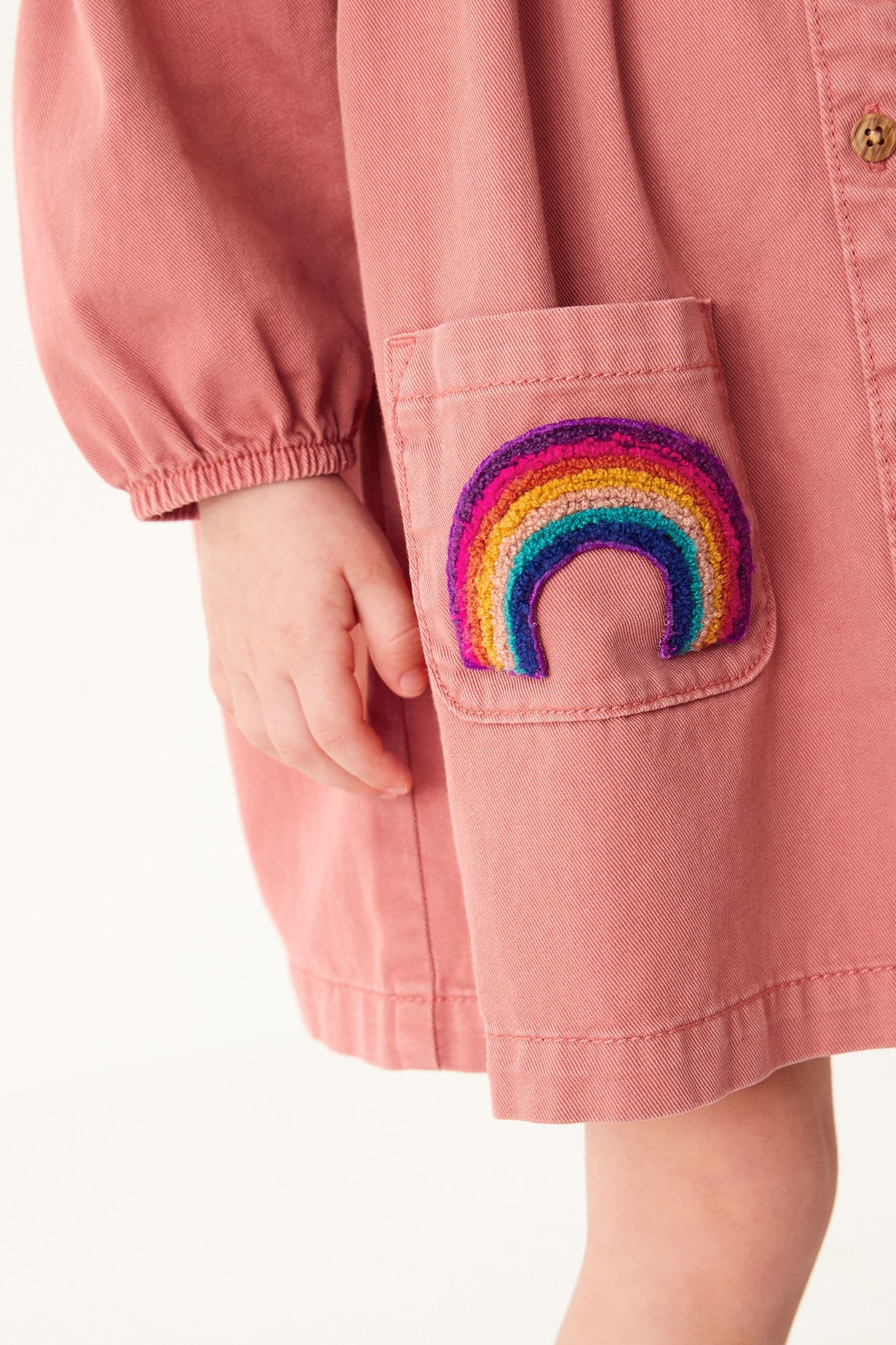 Pink Rainbow Pocket Cotton Shirt Dress (3mths-8yrs)