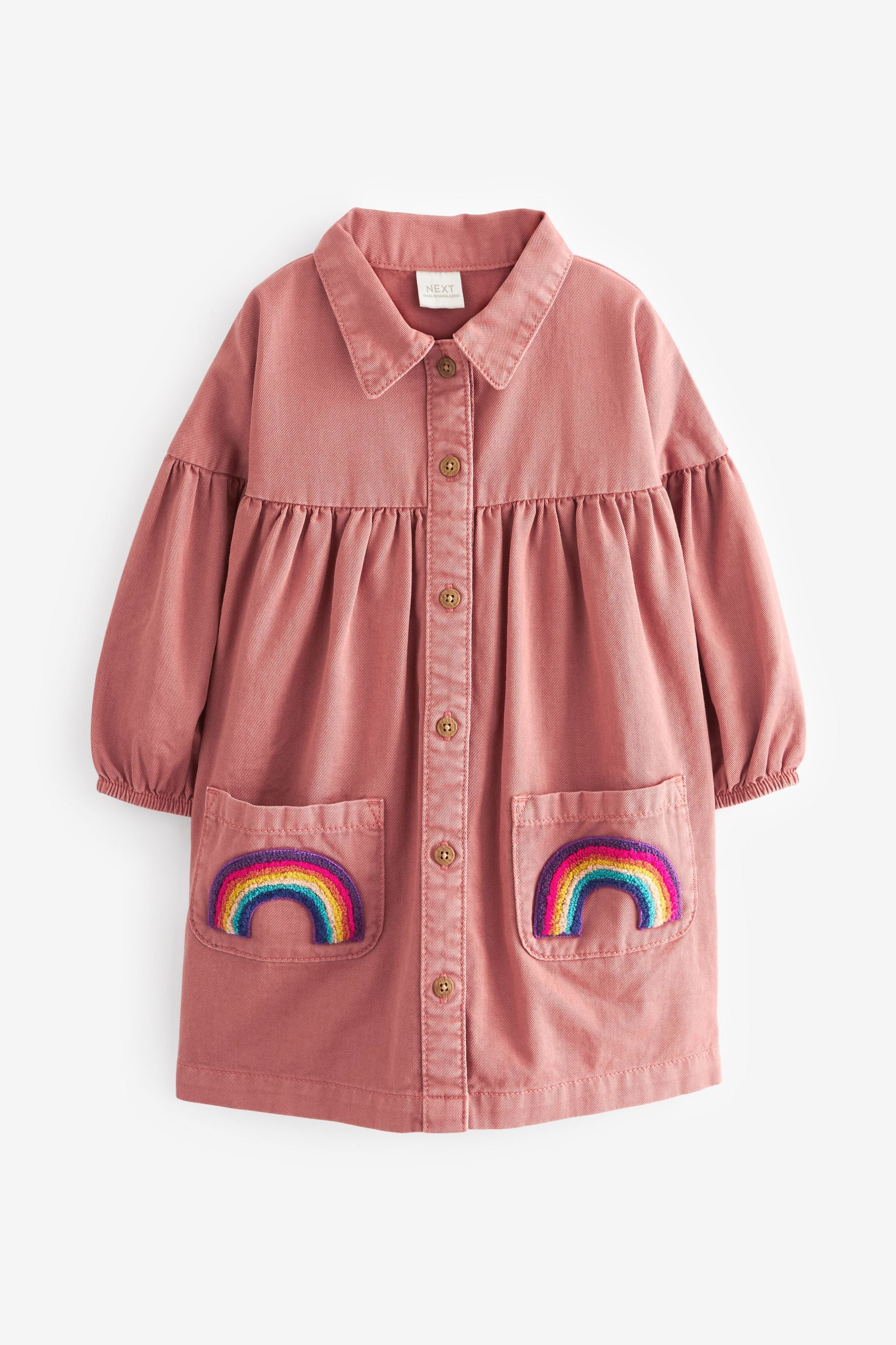 Pink Rainbow Pocket Cotton Shirt Dress (3mths-8yrs)