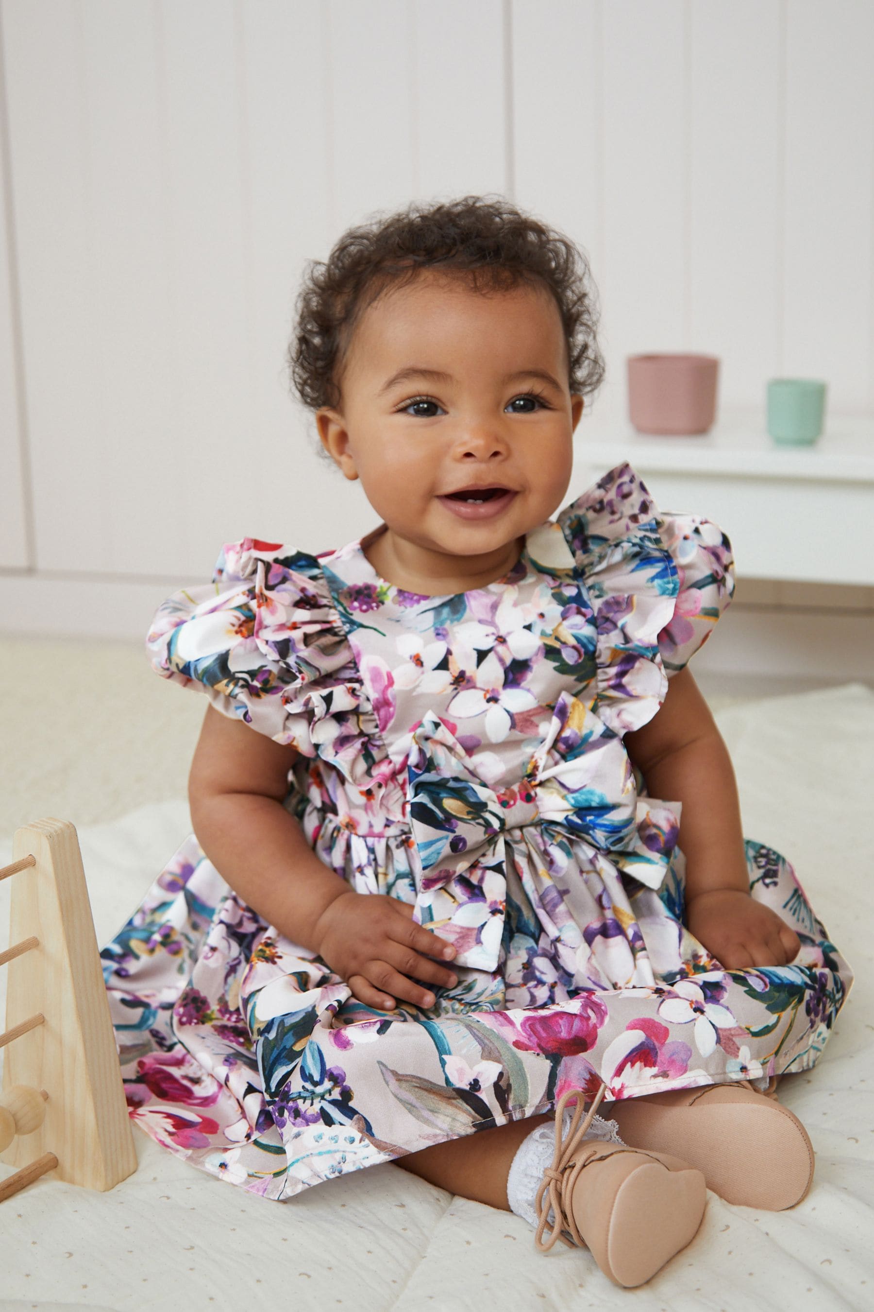 Purple Floral Baby Woven Occasion Dress (0mths-2yrs)