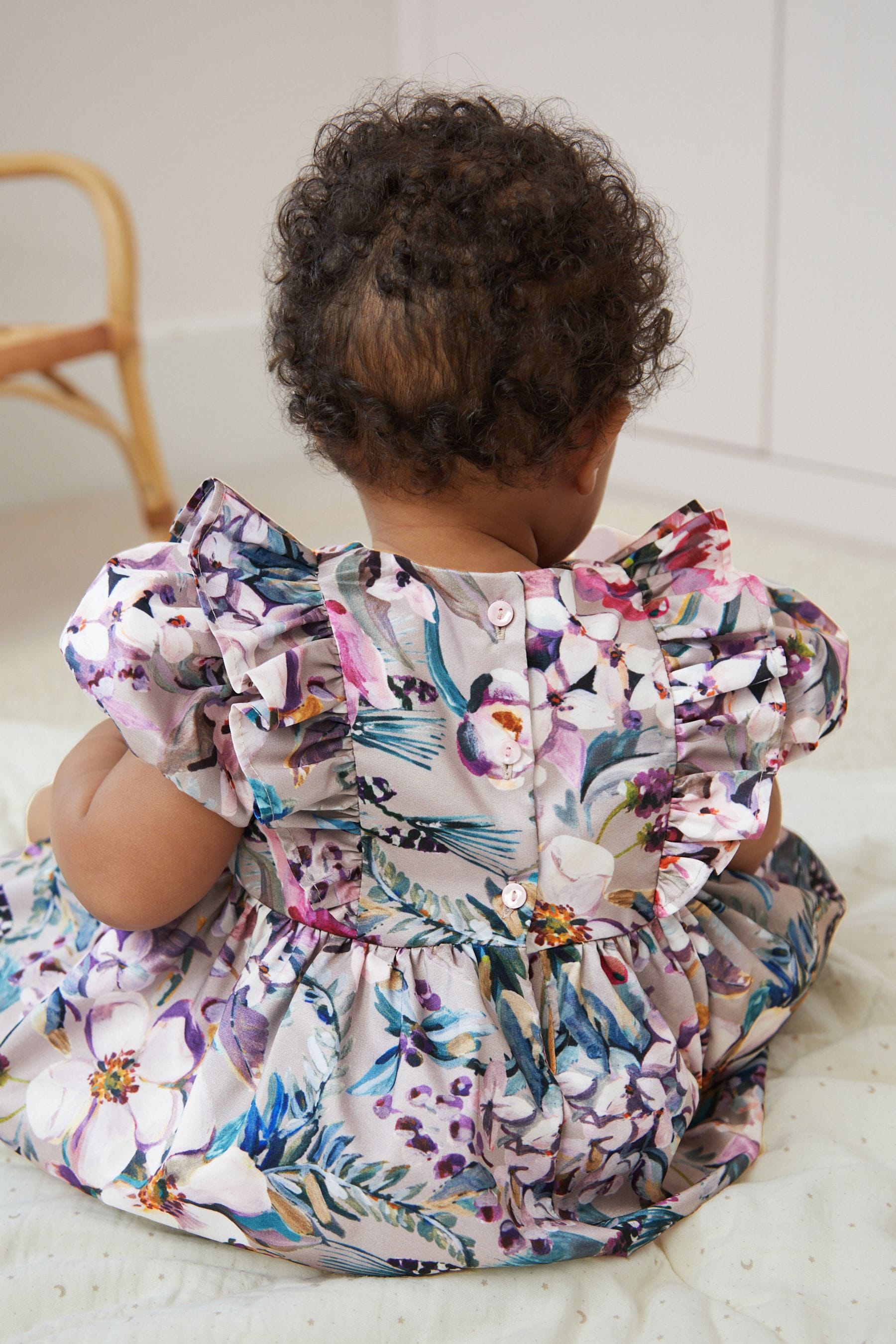 Purple Floral Baby Woven Occasion Dress (0mths-2yrs)