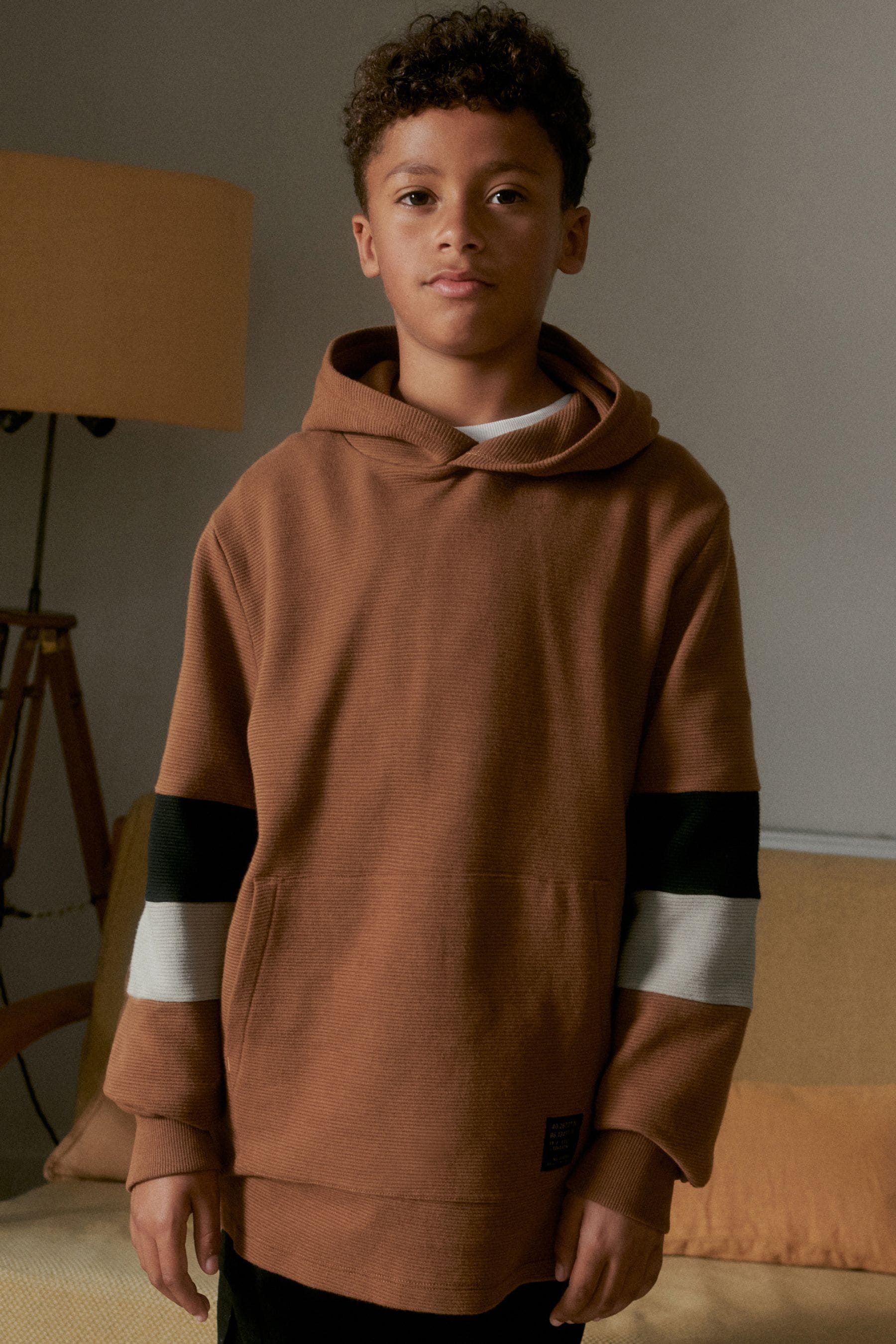 Rust Brown Textured Hoodie (3-16yrs)