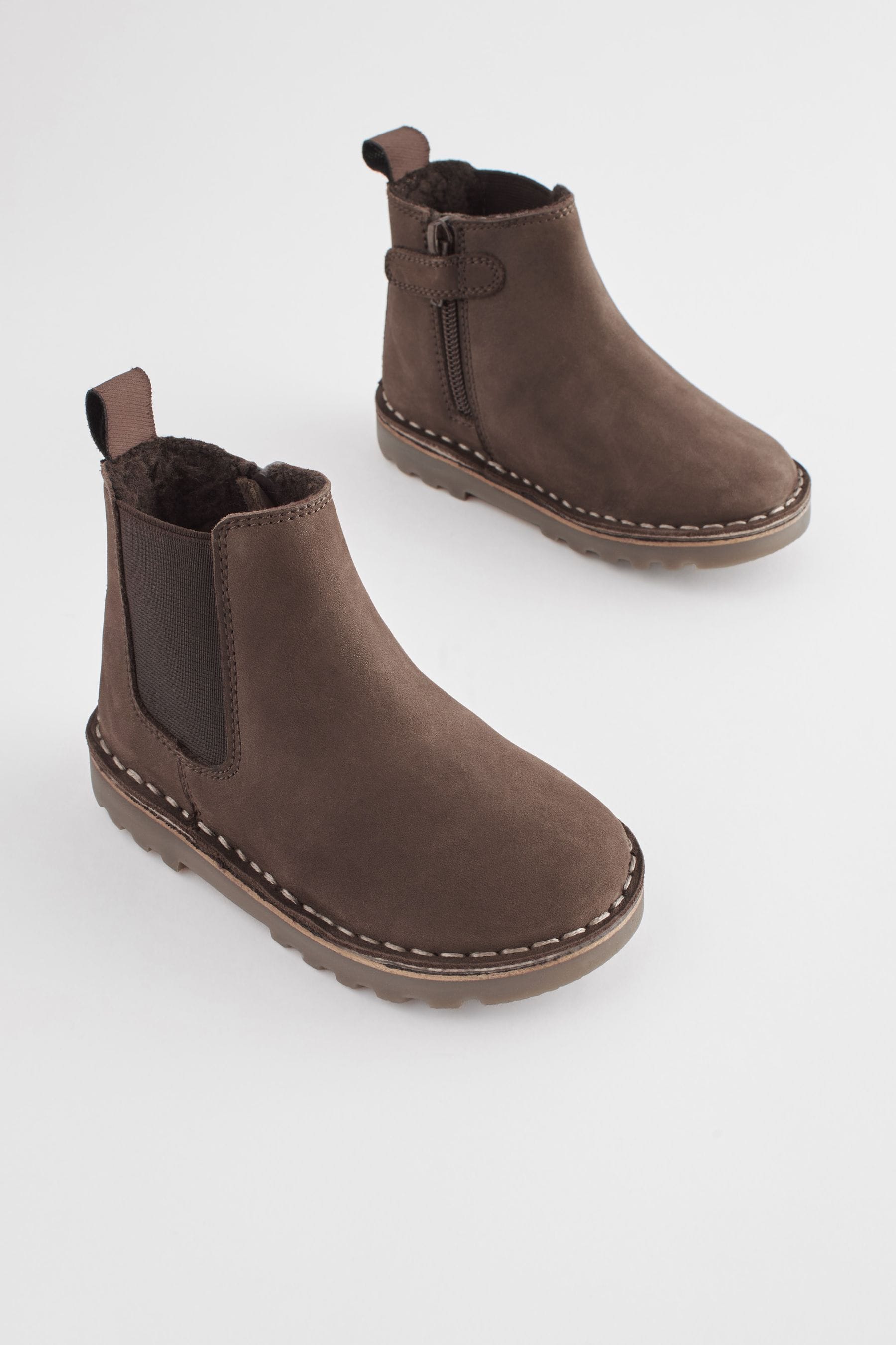 Chocolate Brown Warm Lined Leather Chelsea Boots