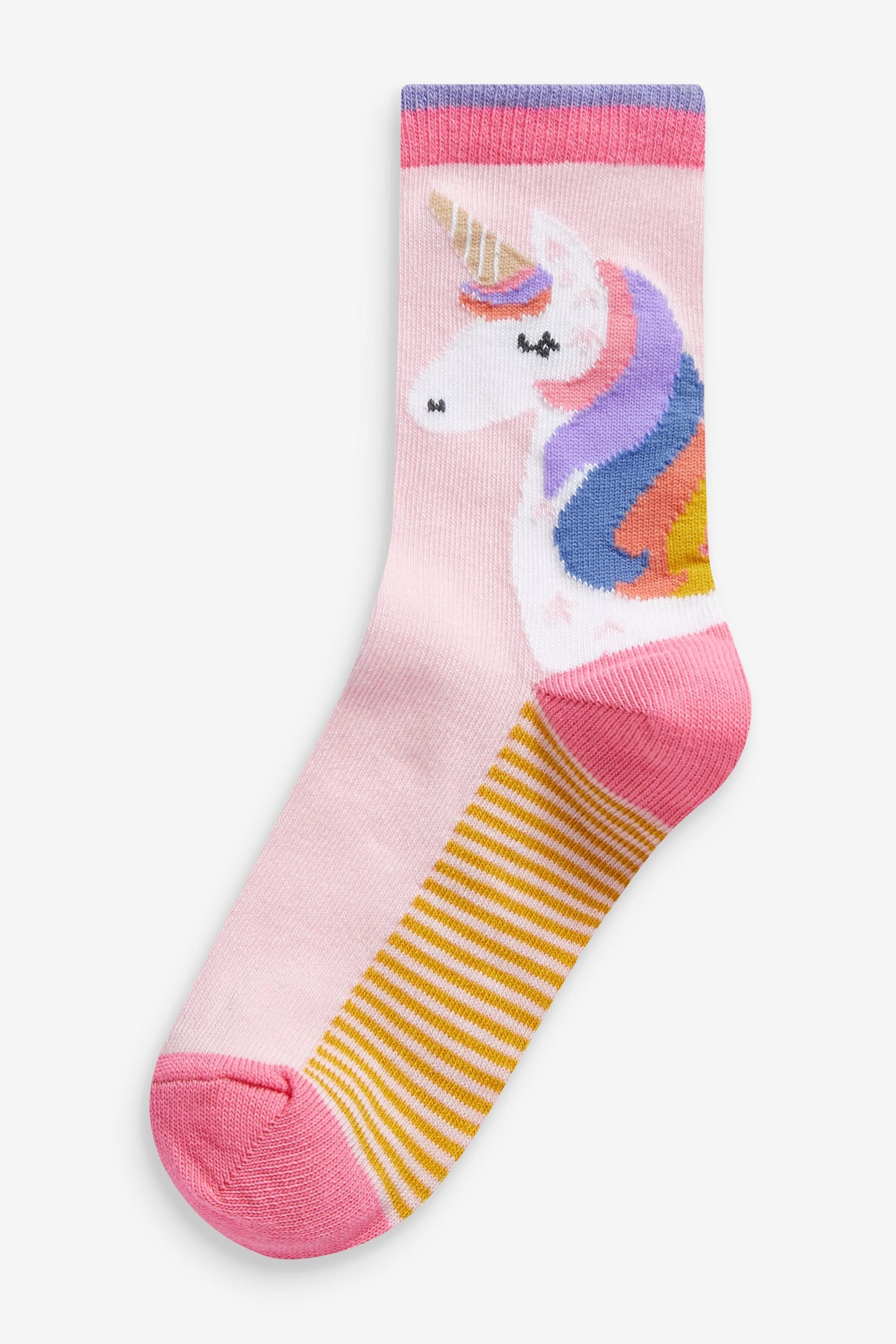 Pink 7 Pack Unicorn Cotton Rich Ankle Socks