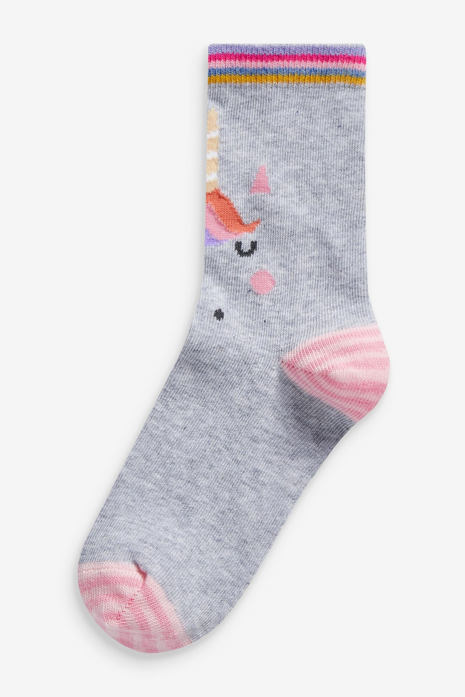 Pink 7 Pack Unicorn Cotton Rich Ankle Socks