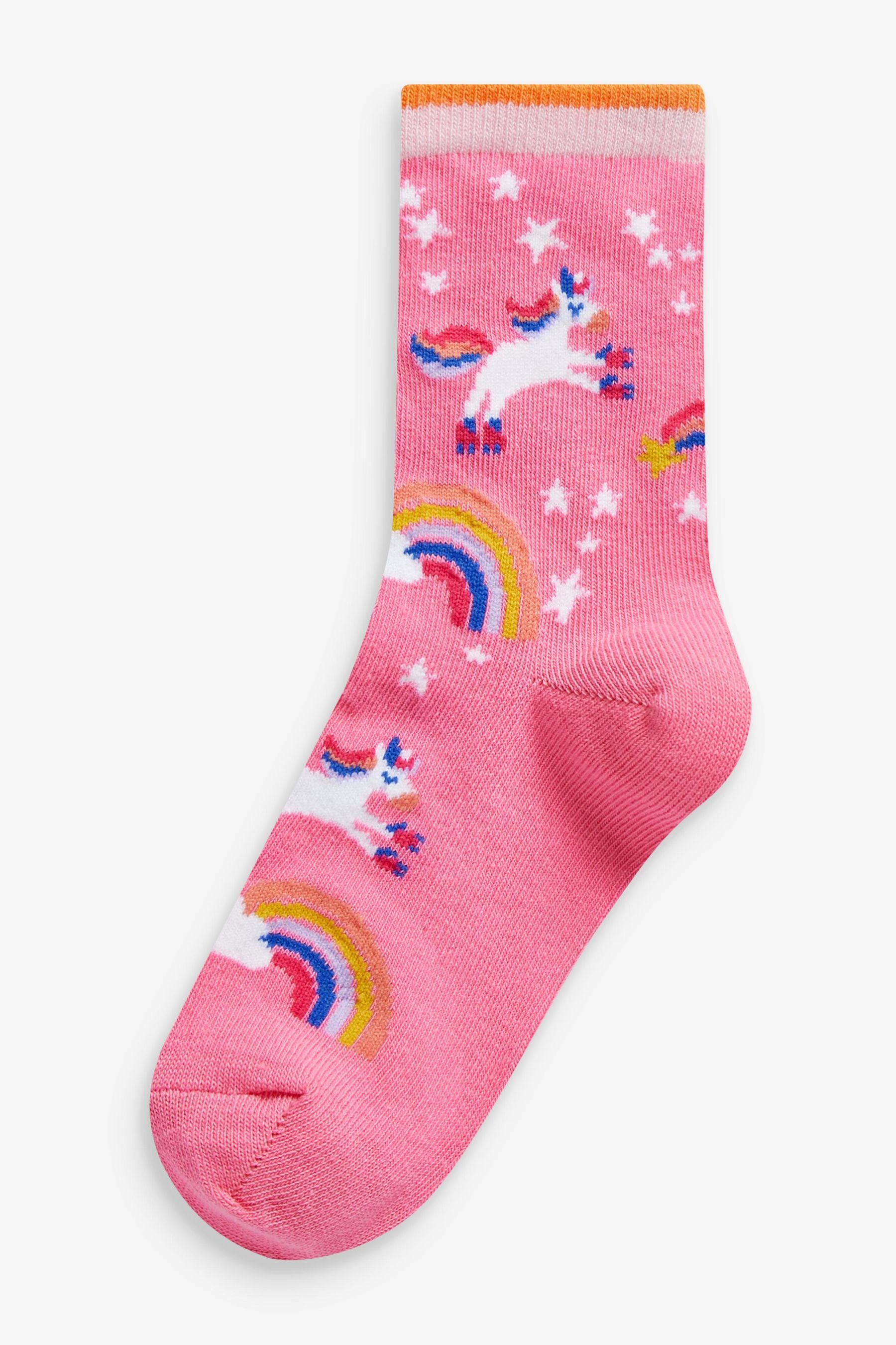 Pink 7 Pack Unicorn Cotton Rich Ankle Socks