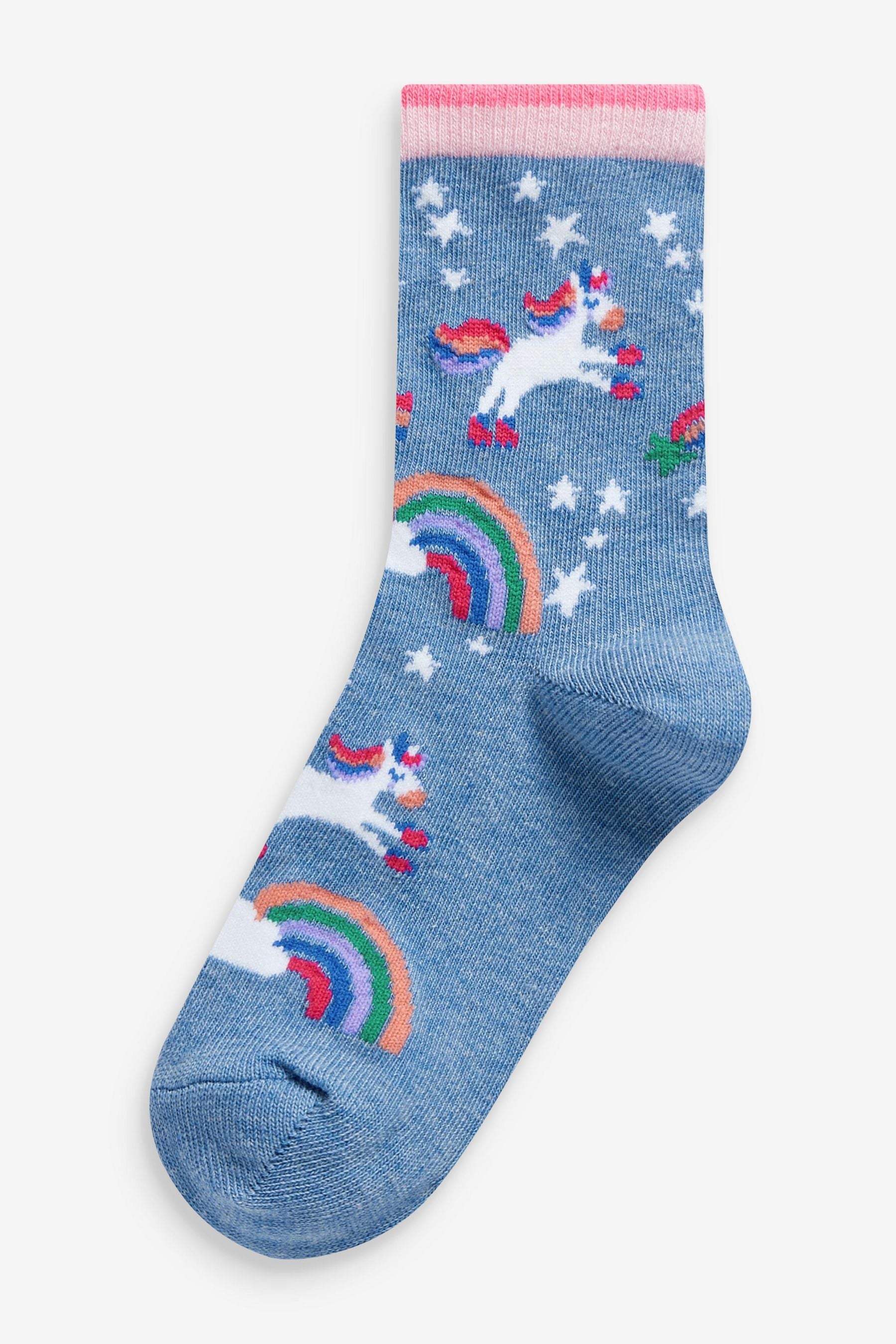 Pink 7 Pack Unicorn Cotton Rich Ankle Socks