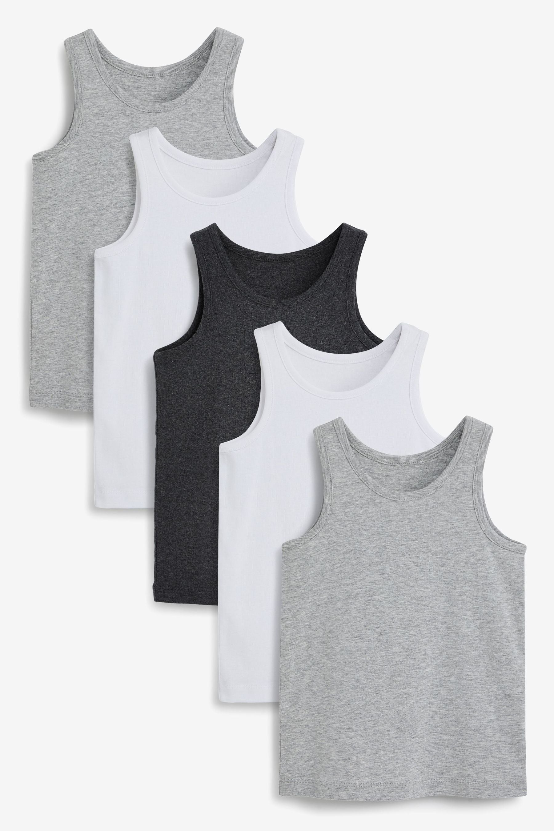 Grey/White Vests 5 Pack (1.5-16yrs)