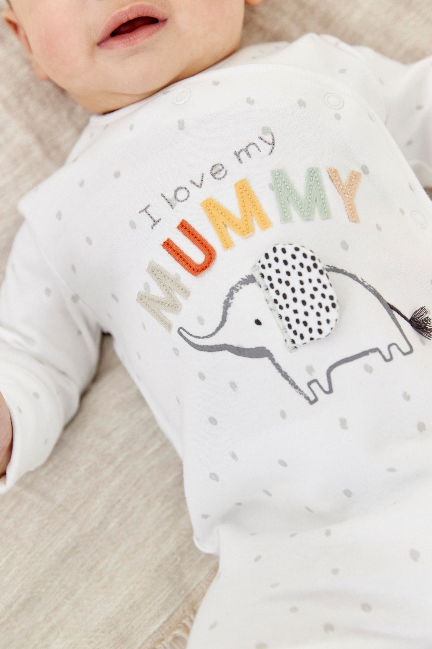 Mummy Elephant Single Baby Sleepsuit (0-18mths)