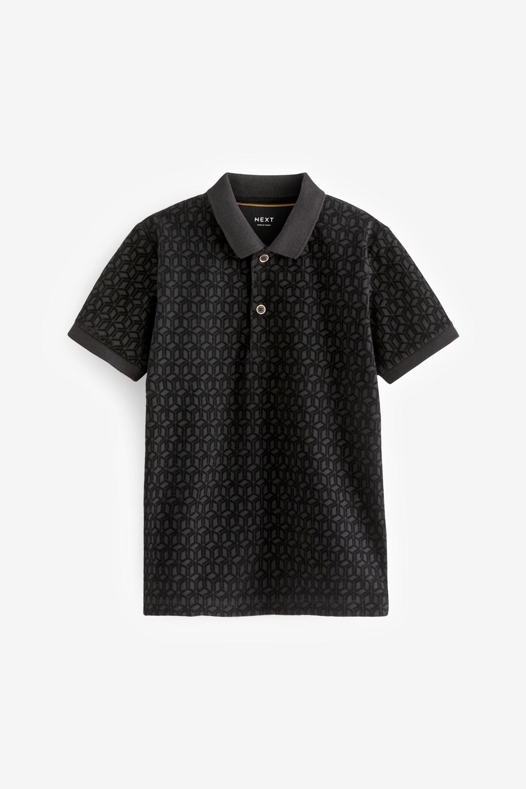 Black Short Sleeve Flock Polo Shirt (3-16yrs)