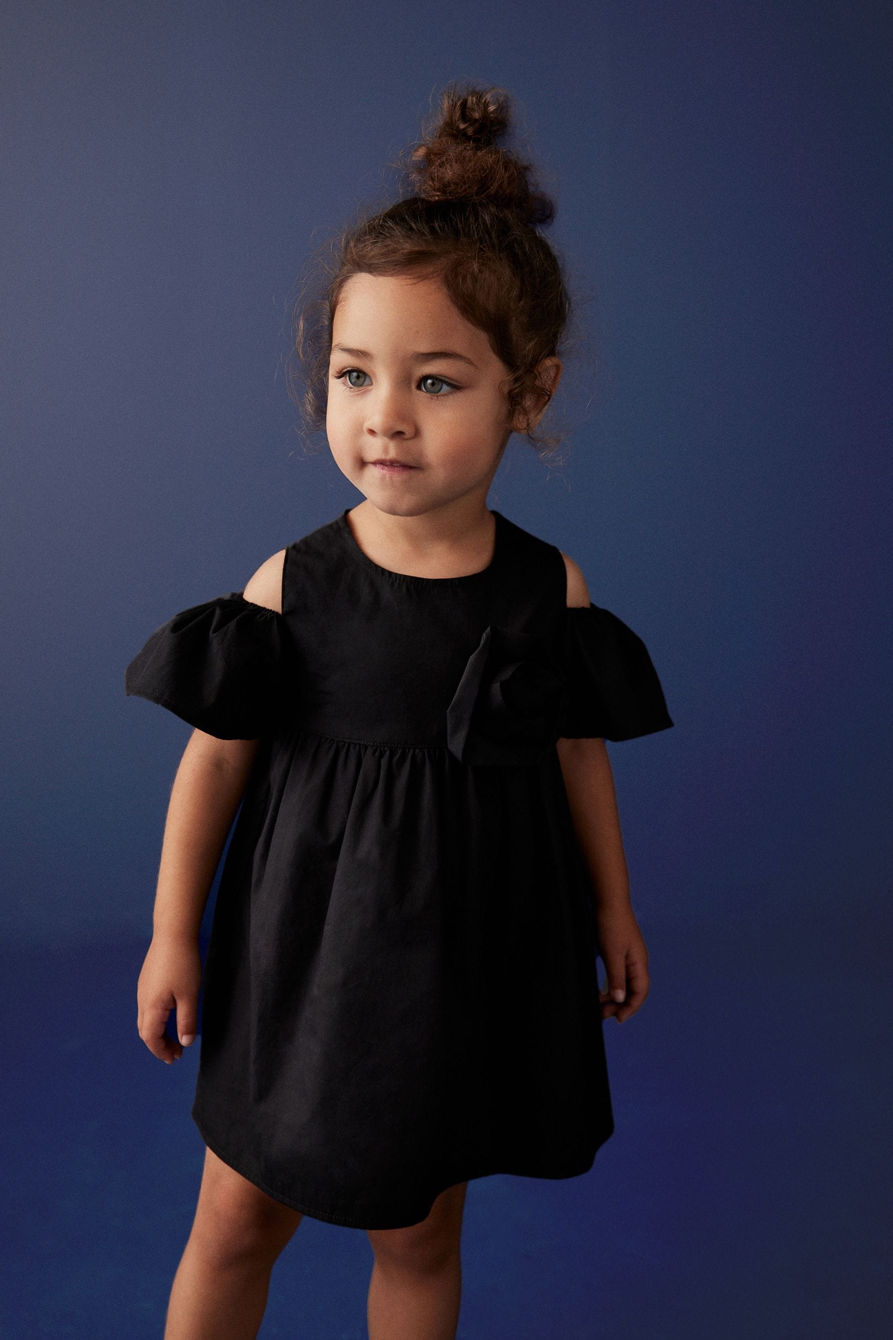 Black Corsage Cold-Shoulder Dress (3mths-8yrs)