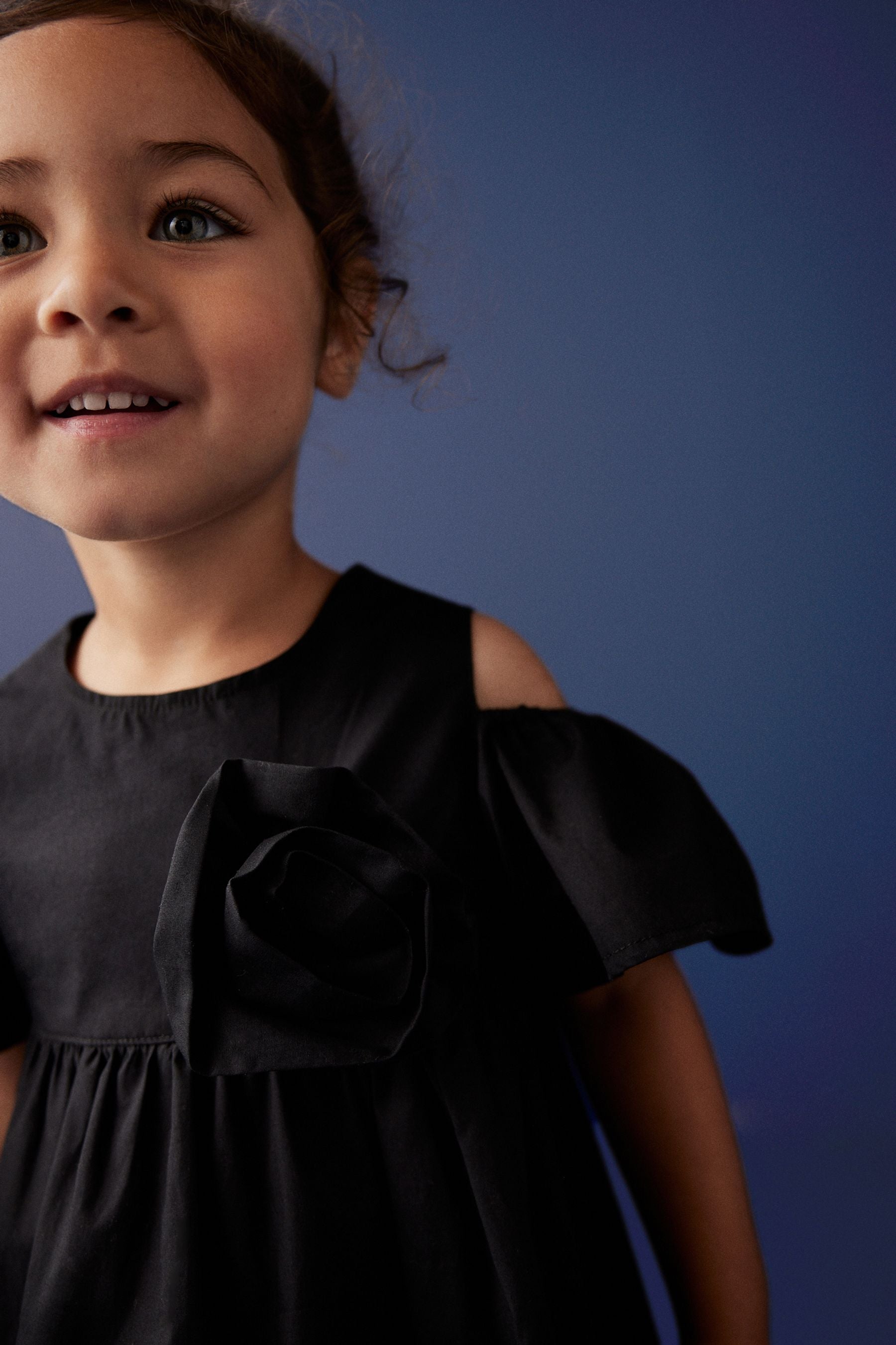 Black Corsage Cold-Shoulder Dress (3mths-8yrs)