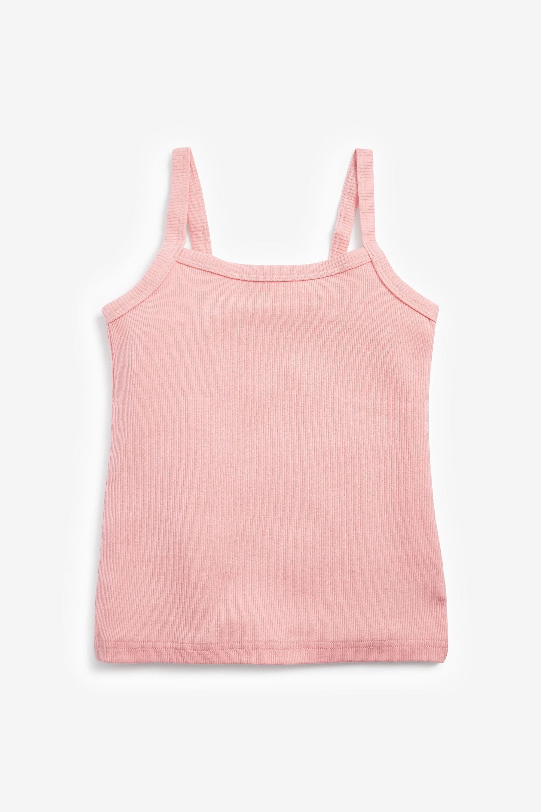 Grey/Pink/White 3 Pack Rib Strappy Cami Vests (1.5-16yrs)