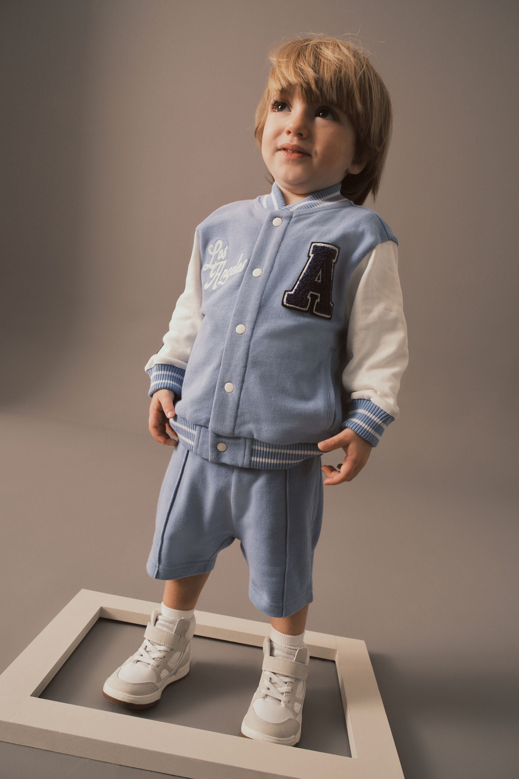 Light Blue Letterman and Shorts Set (3mths-7yrs)