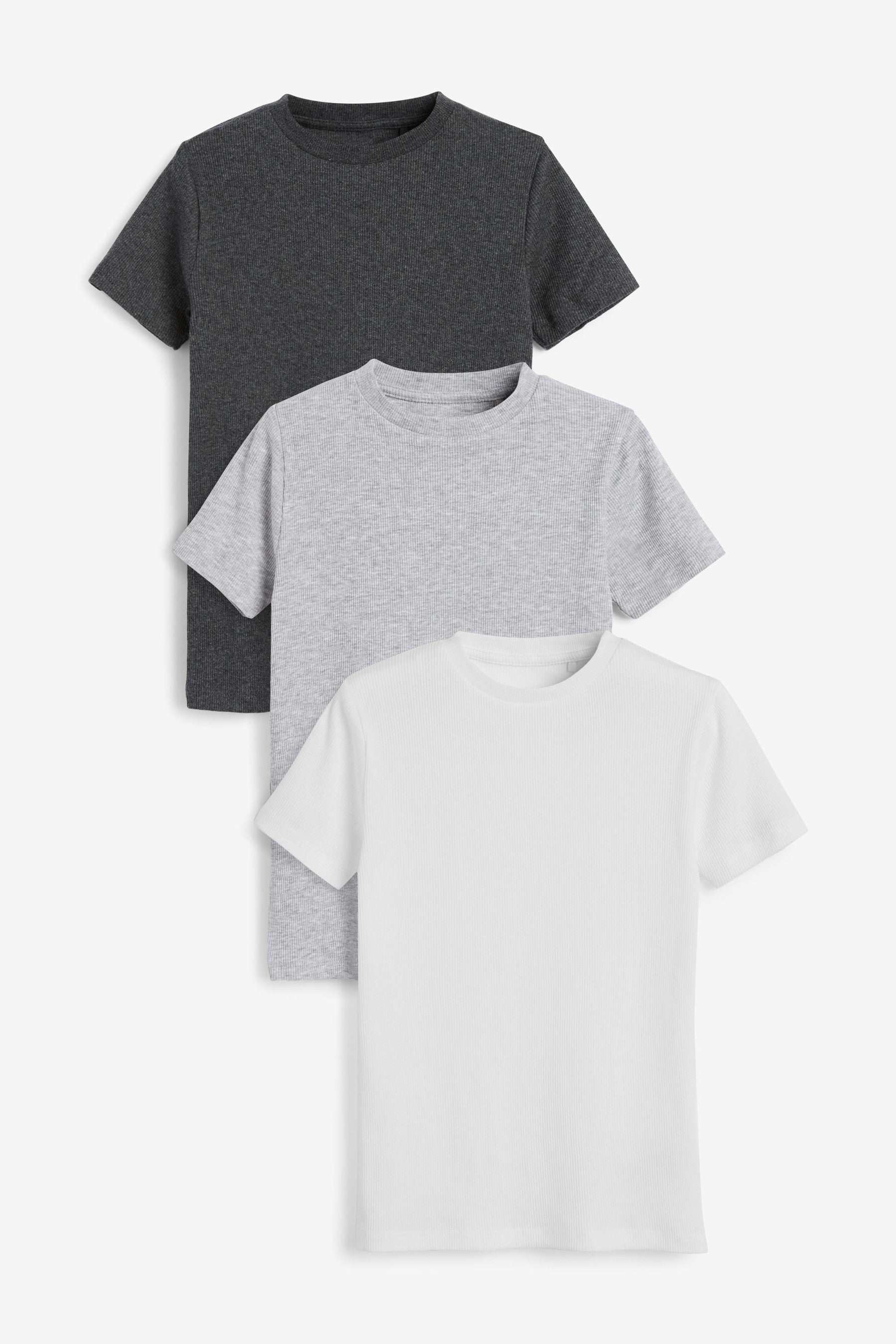 Grey/White 3 Pack Cotton Rib T-Shirts (1.5-16yrs)