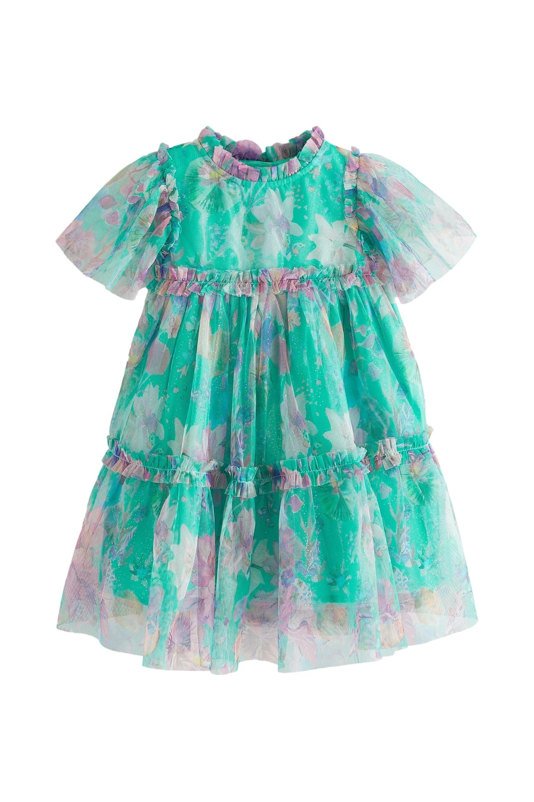 Green Floral Tiered Mesh Dress (3mths-7yrs)