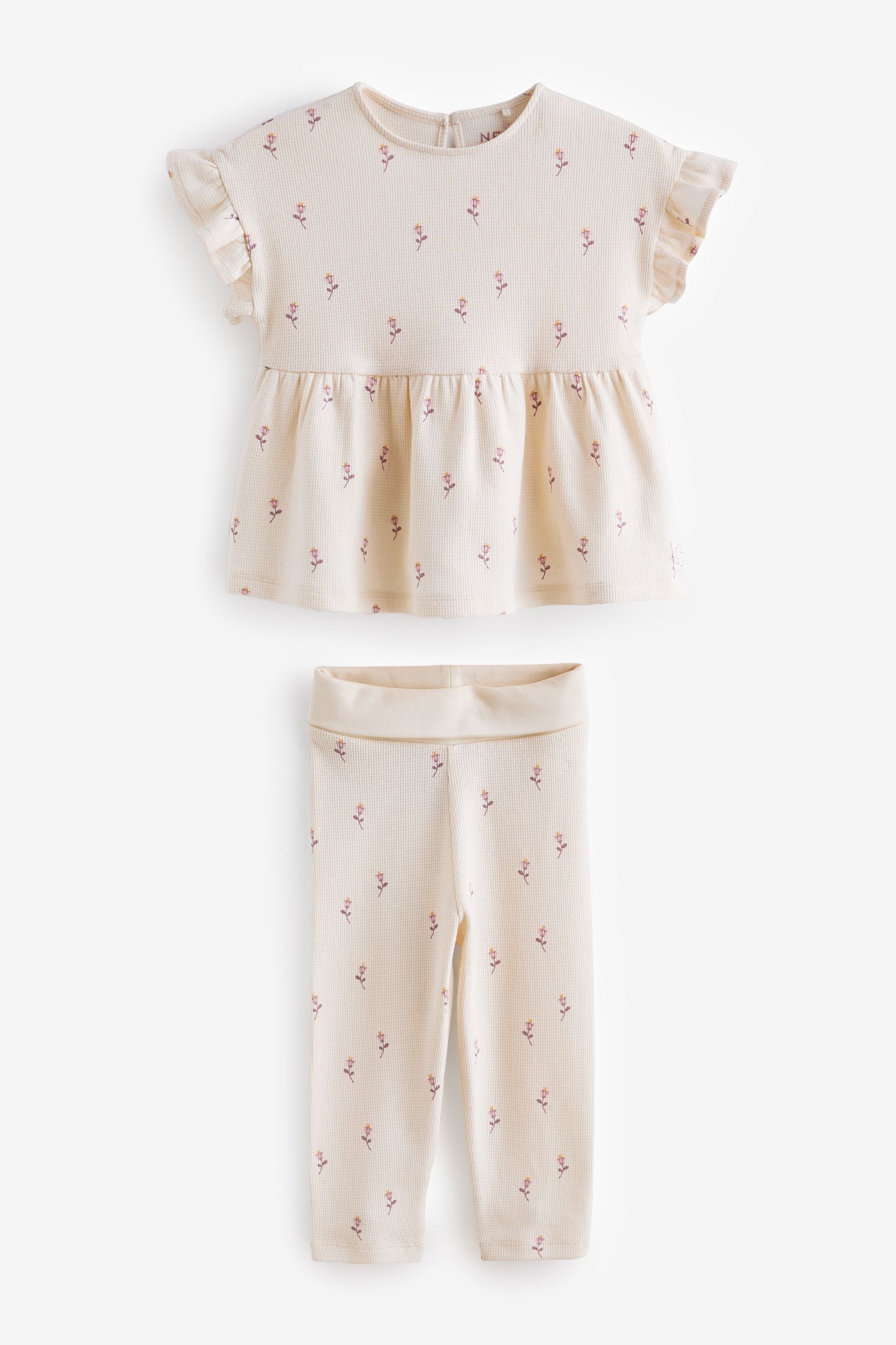 Ecru Ditsy Floral Short Sleeve Ruffle Top and Leggings Set (3mths-7yrs)