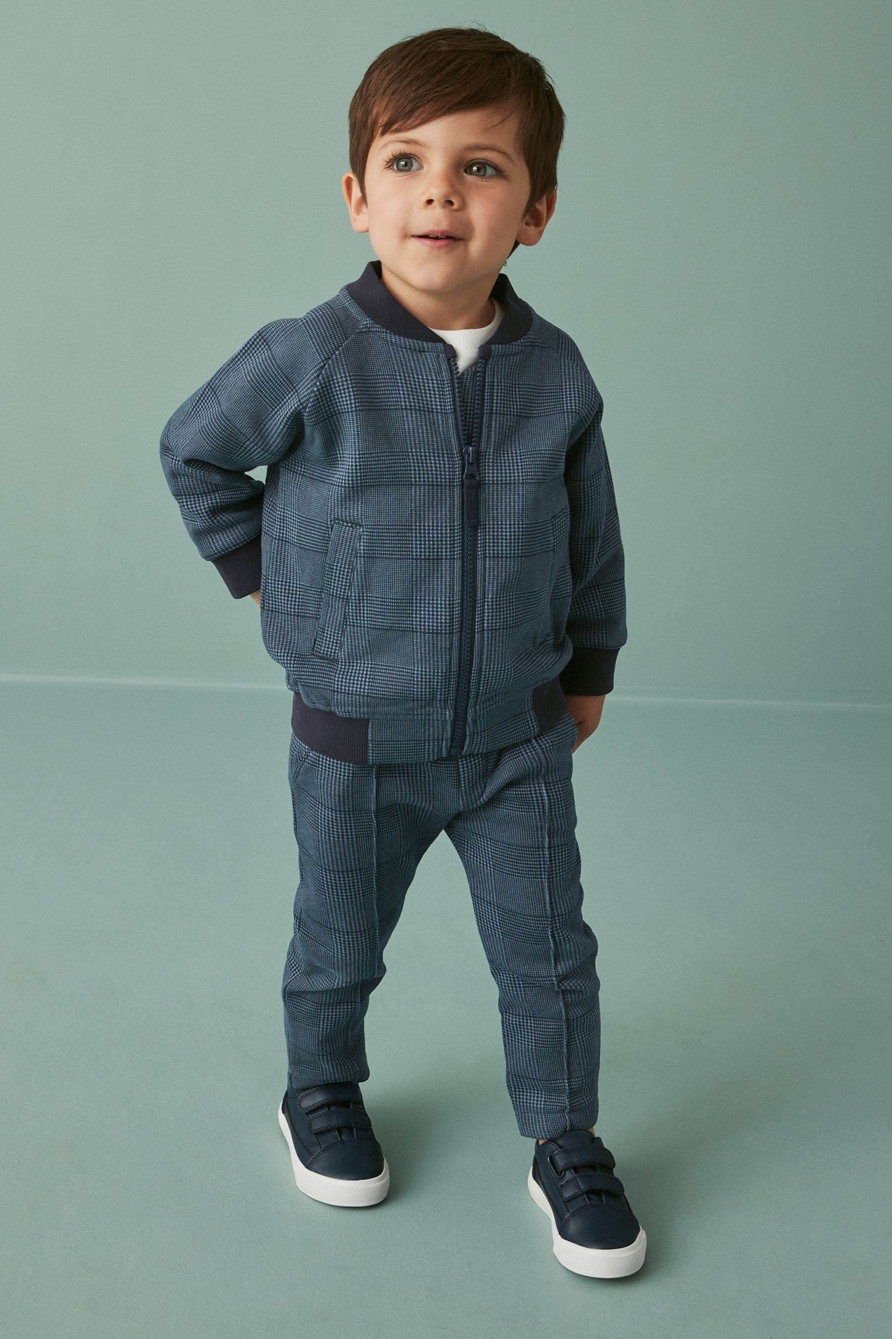 Navy Blue 3 Piece Jersey Check Bomber and Jogger Set (3mths-7yrs)