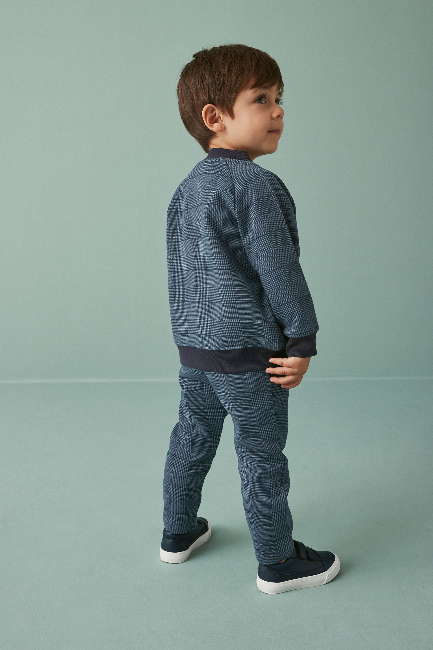 Navy Blue 3 Piece Jersey Check Bomber and Jogger Set (3mths-7yrs)