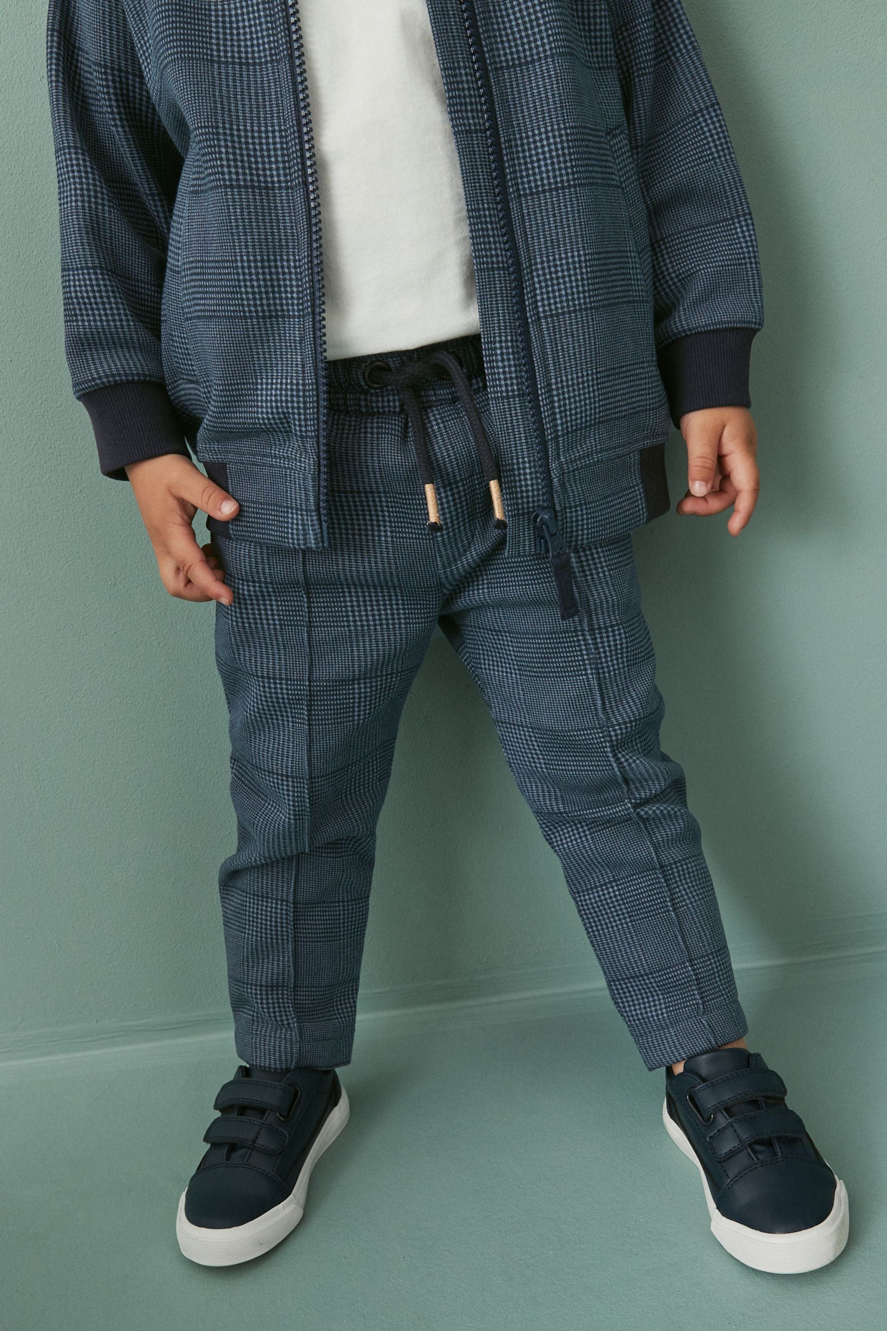 Navy Blue 3 Piece Jersey Check Bomber and Jogger Set (3mths-7yrs)