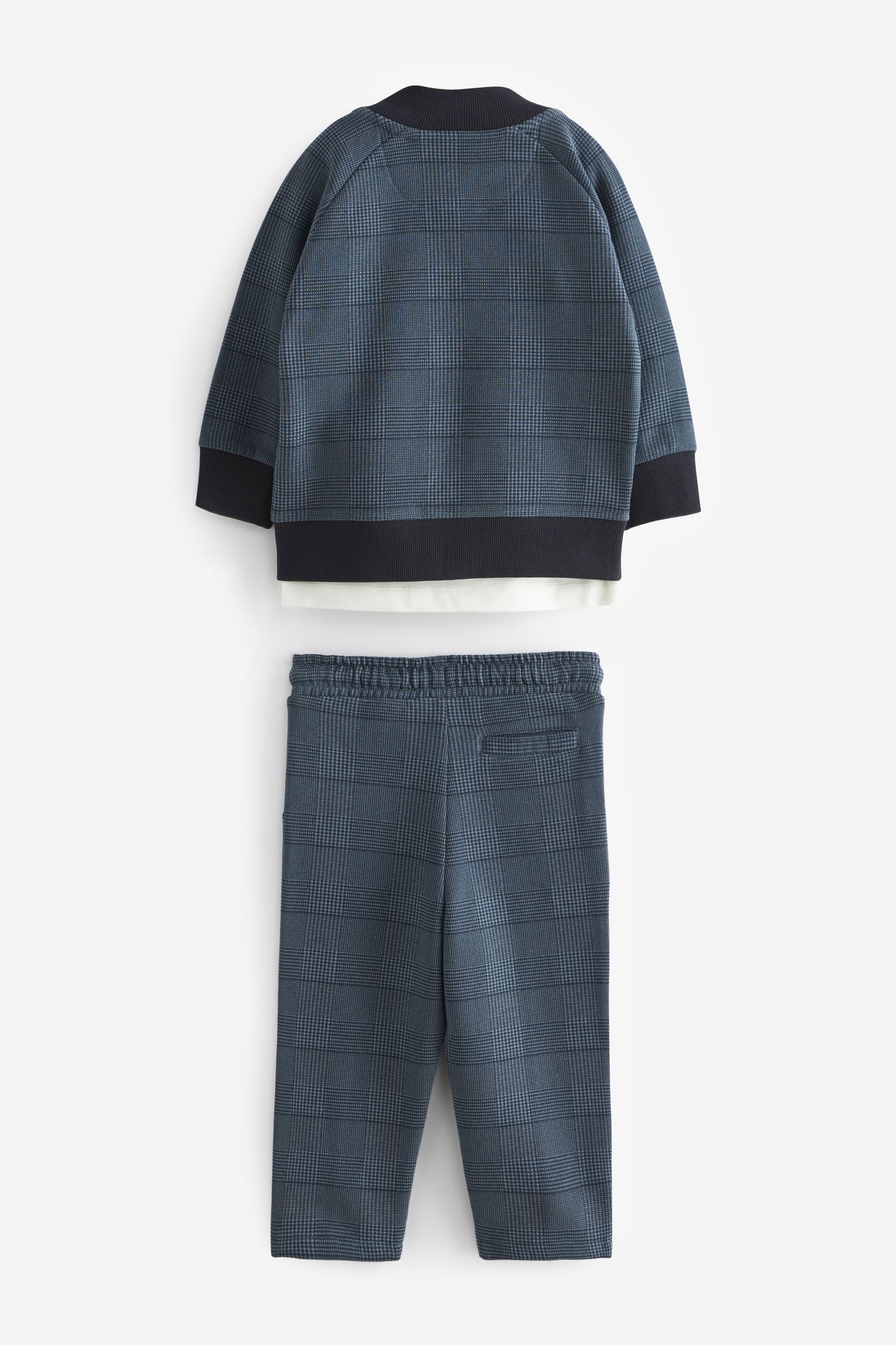 Navy Blue 3 Piece Jersey Check Bomber and Jogger Set (3mths-7yrs)