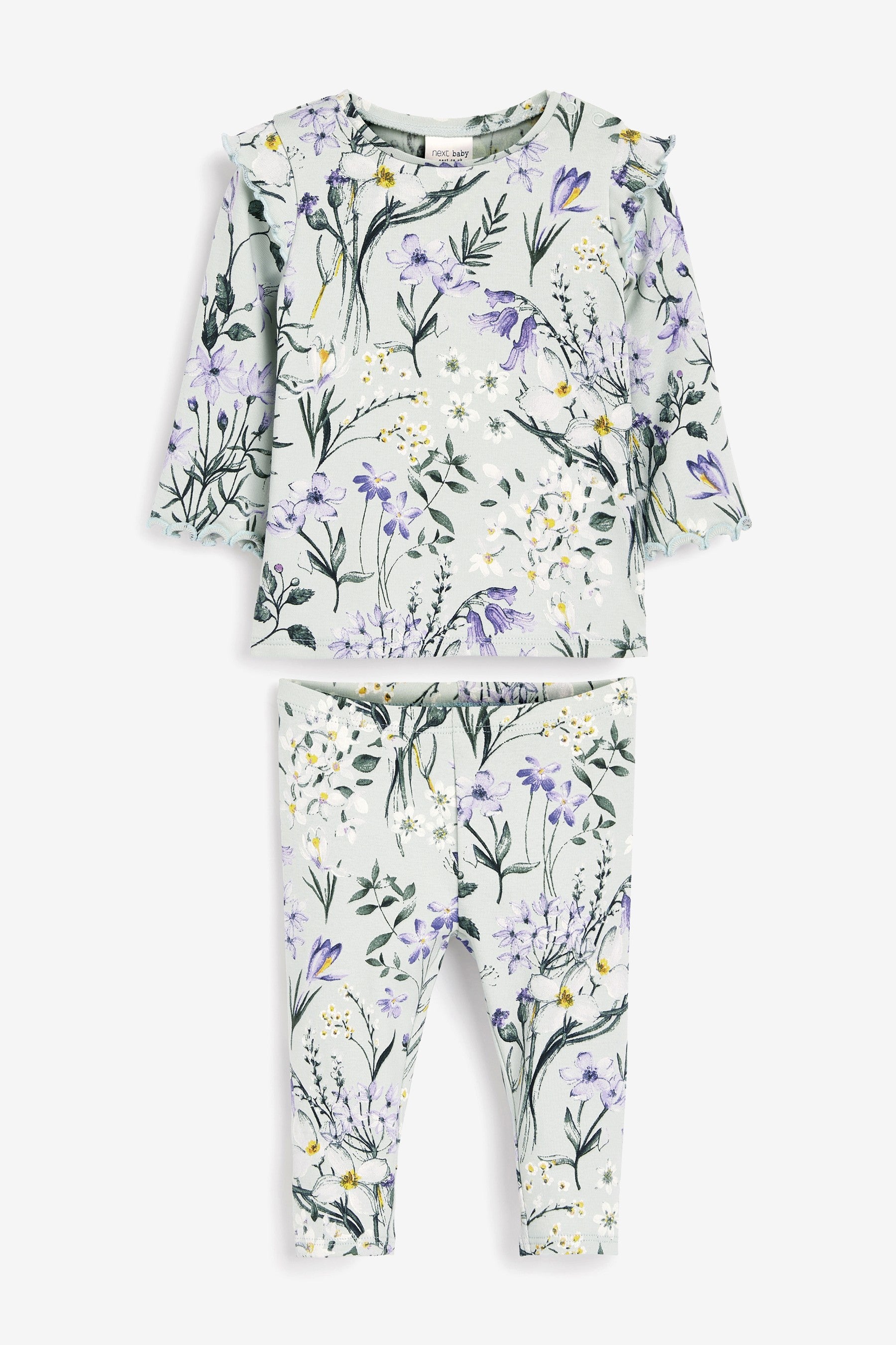 Teal Blue Green Floral Baby Co-ord Top/Leggings Set (0mths-2yrs)