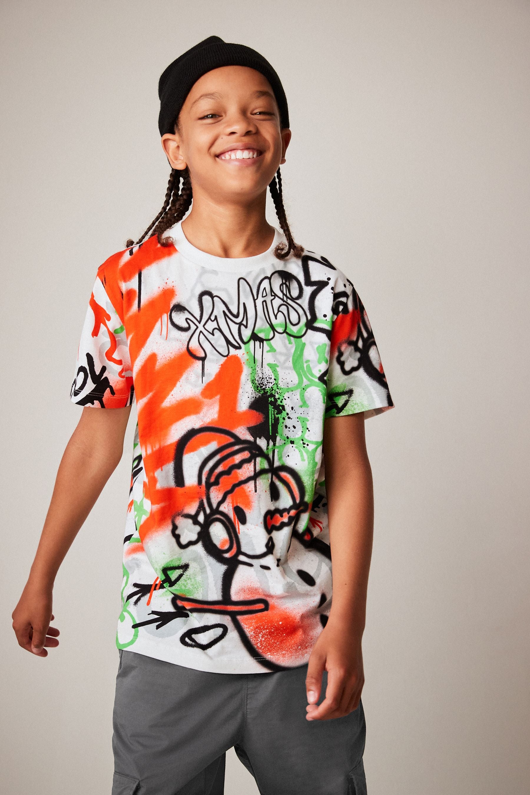 Multi Graffiti Short Sleeve Christmas T-Shirt (3-16yrs)