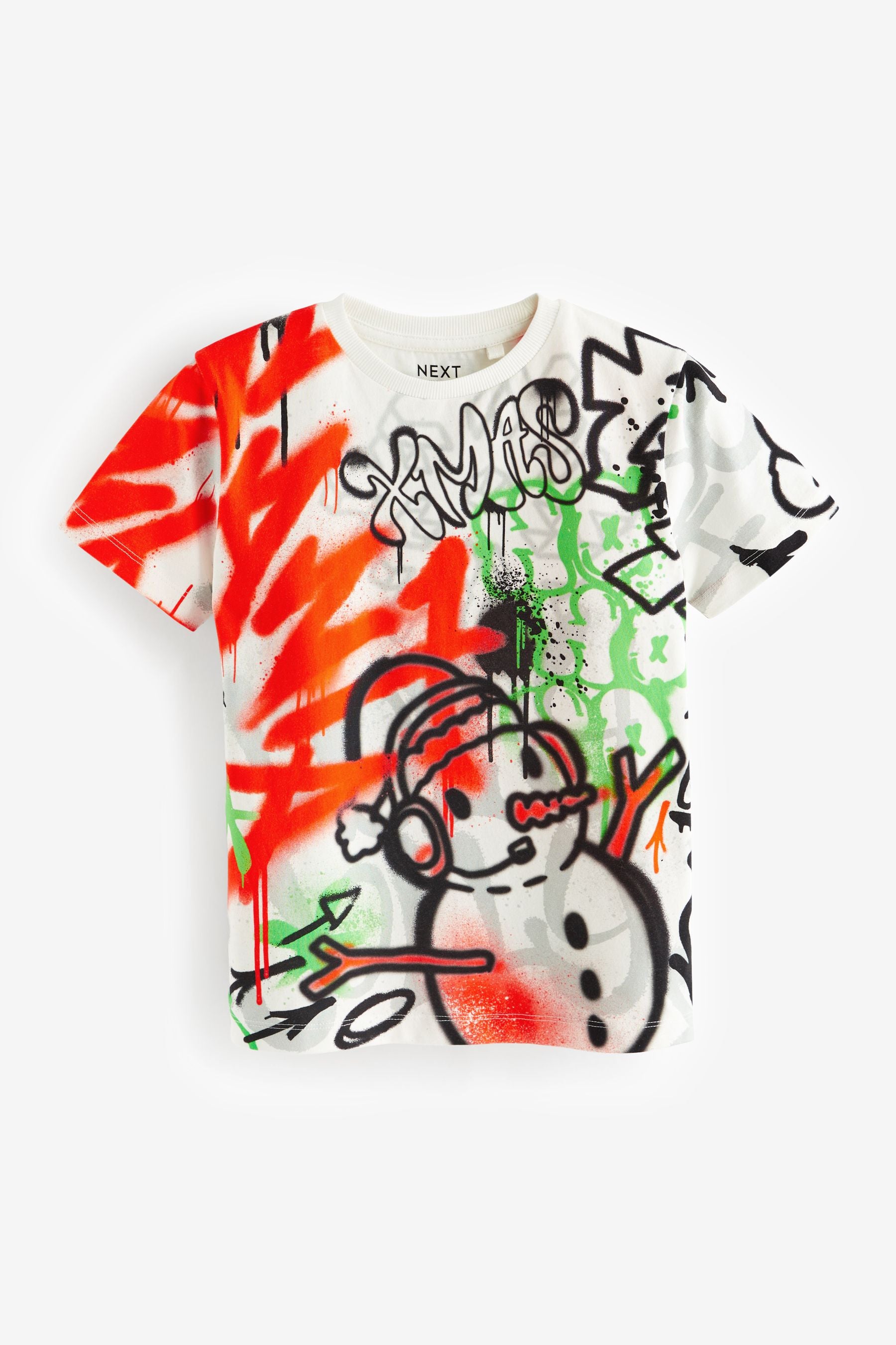 Multi Graffiti Short Sleeve Christmas T-Shirt (3-16yrs)