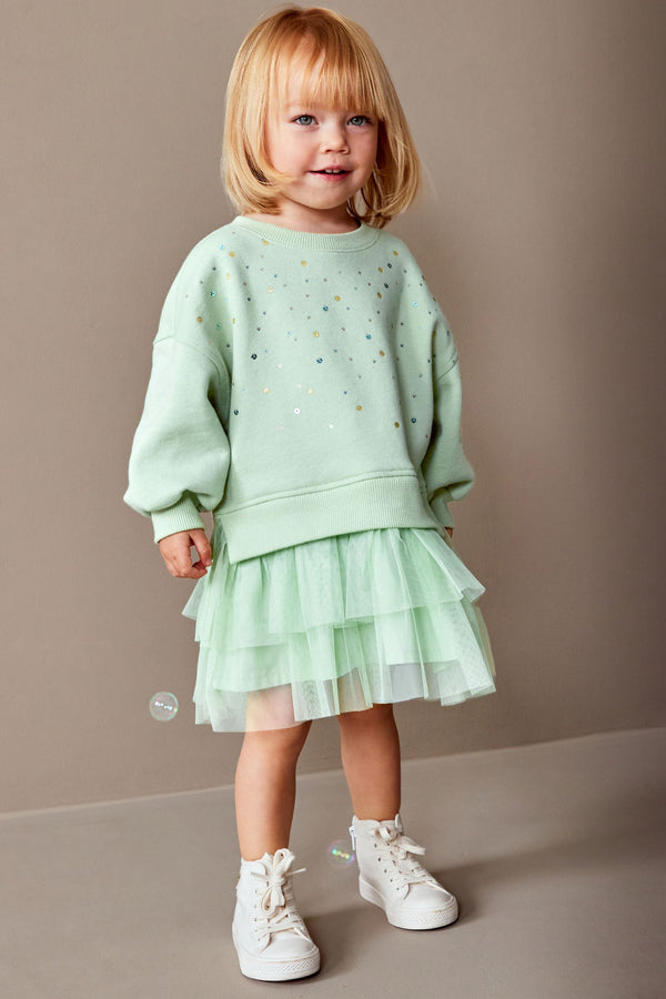 Mint Green Sweat Mesh Dress (3mths-7yrs)