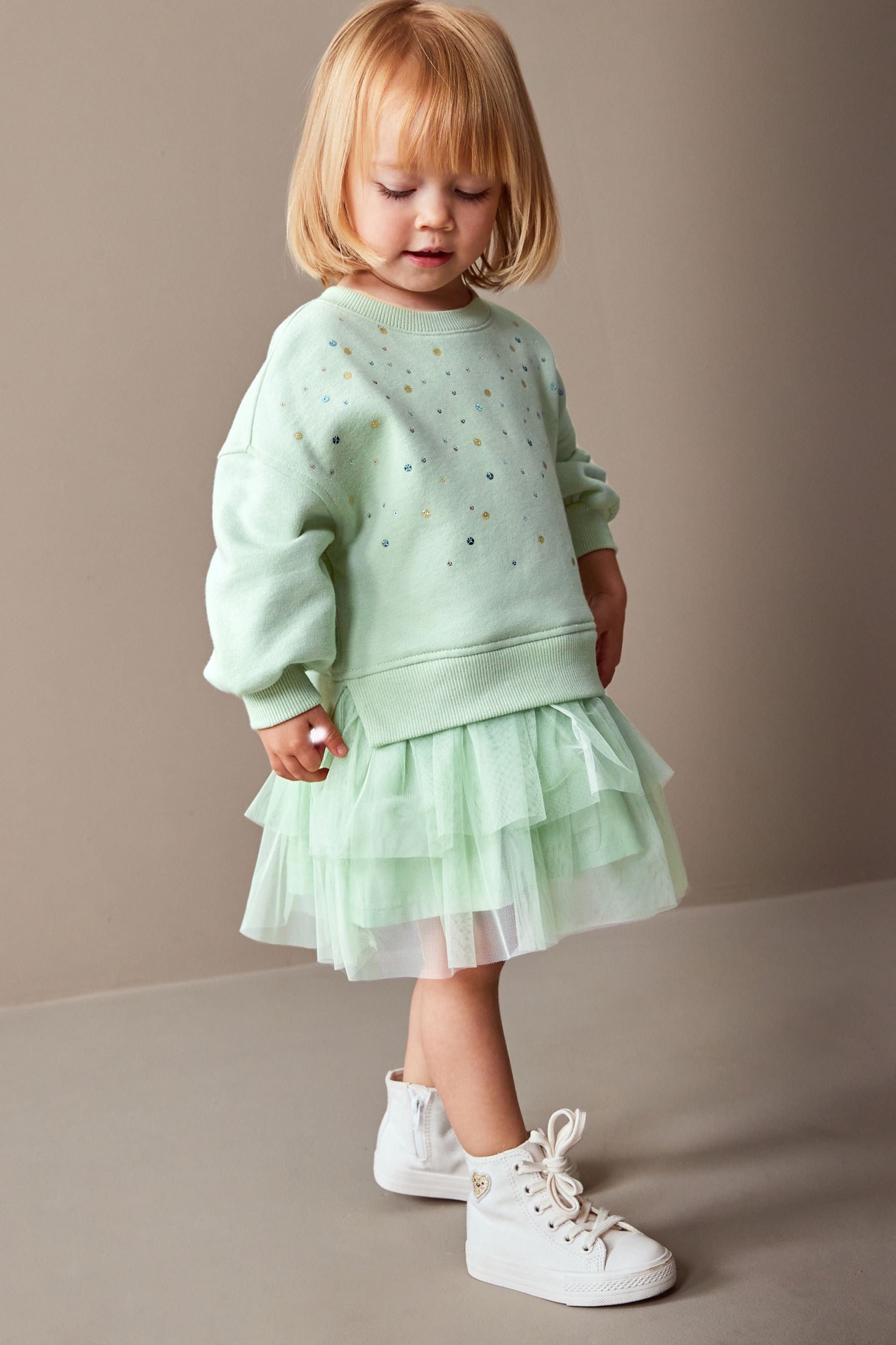 Mint Green Sweat Mesh Dress (3mths-7yrs)