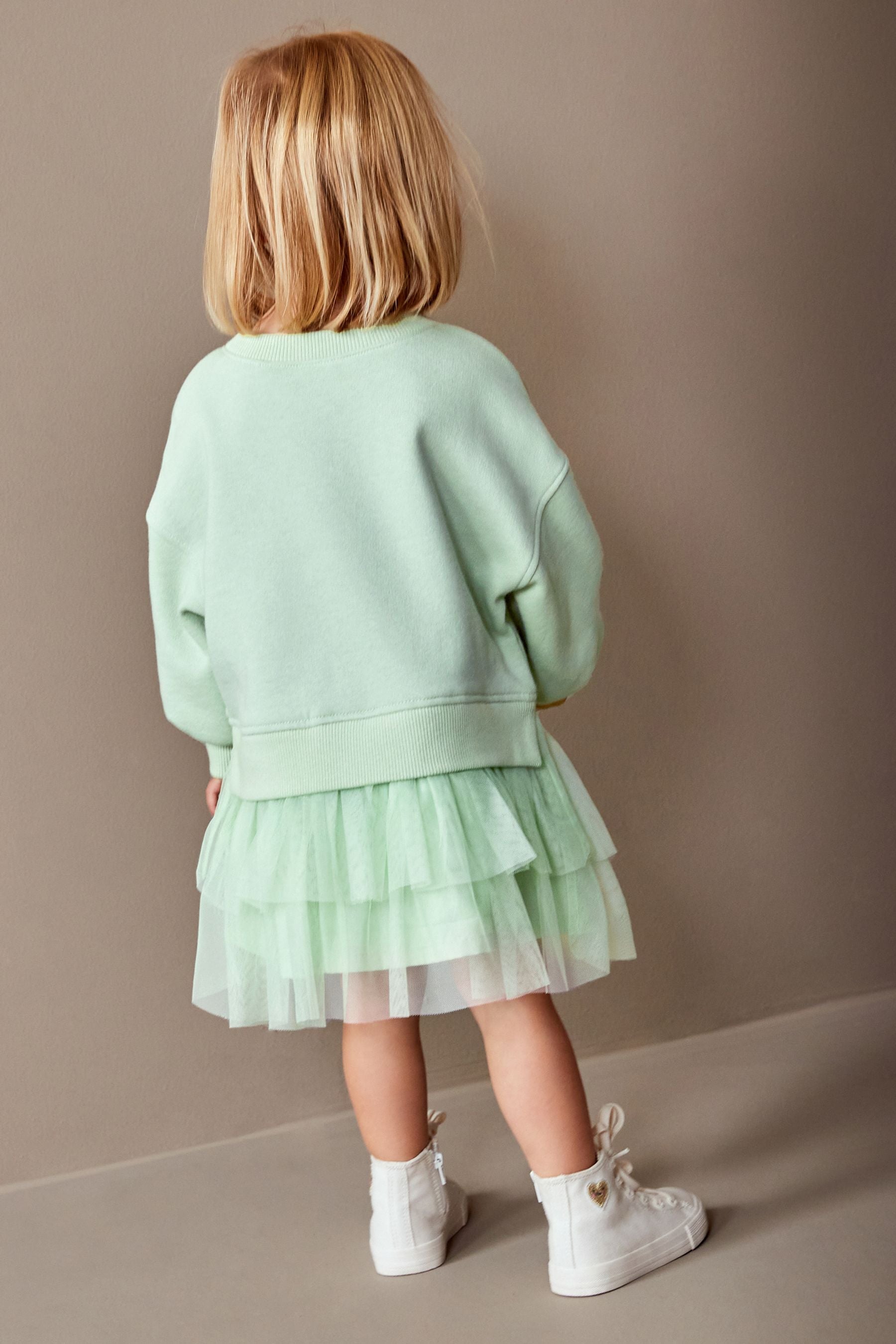 Mint Green Sweat Mesh Dress (3mths-7yrs)