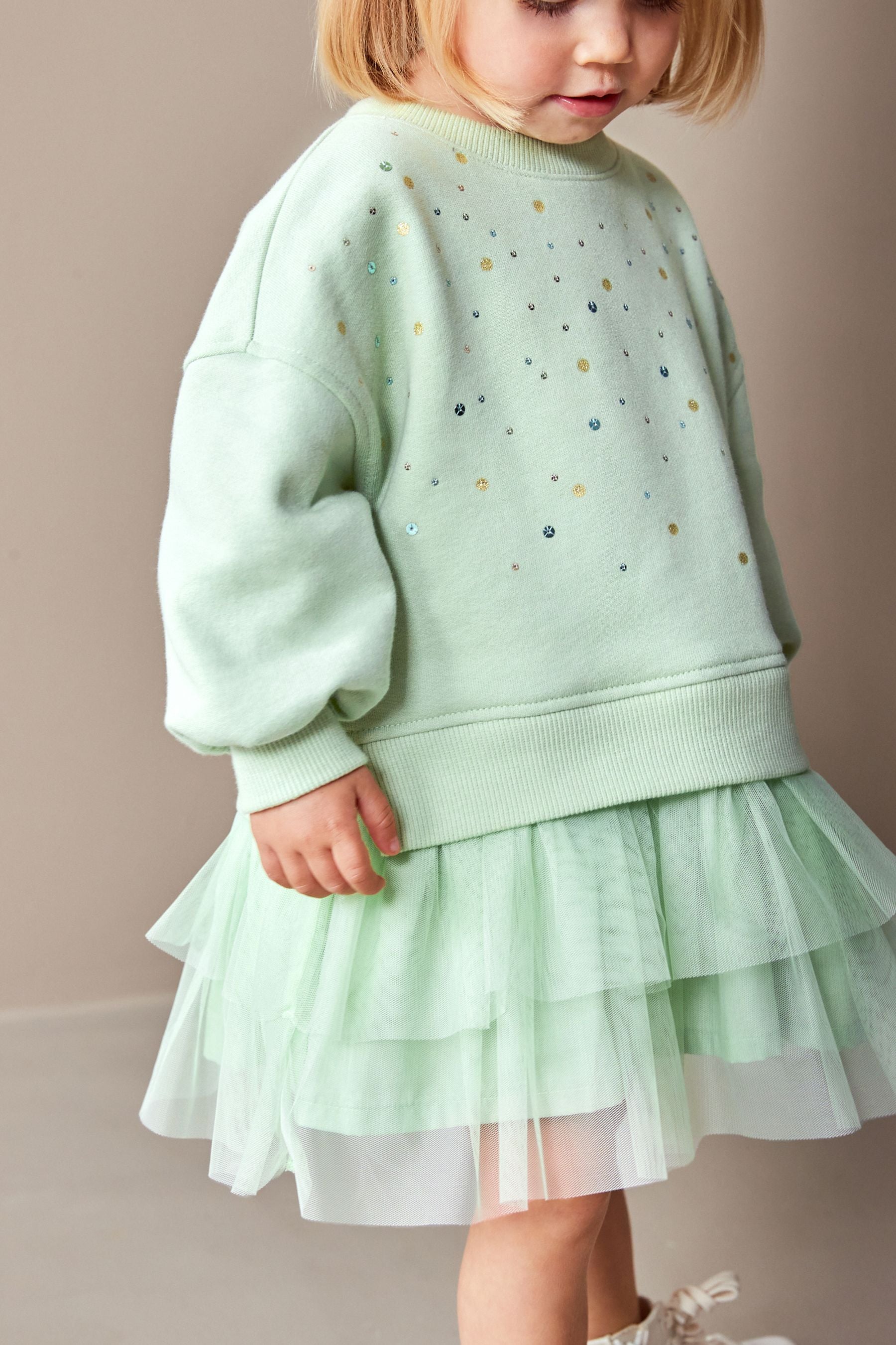 Mint Green Sweat Mesh Dress (3mths-7yrs)