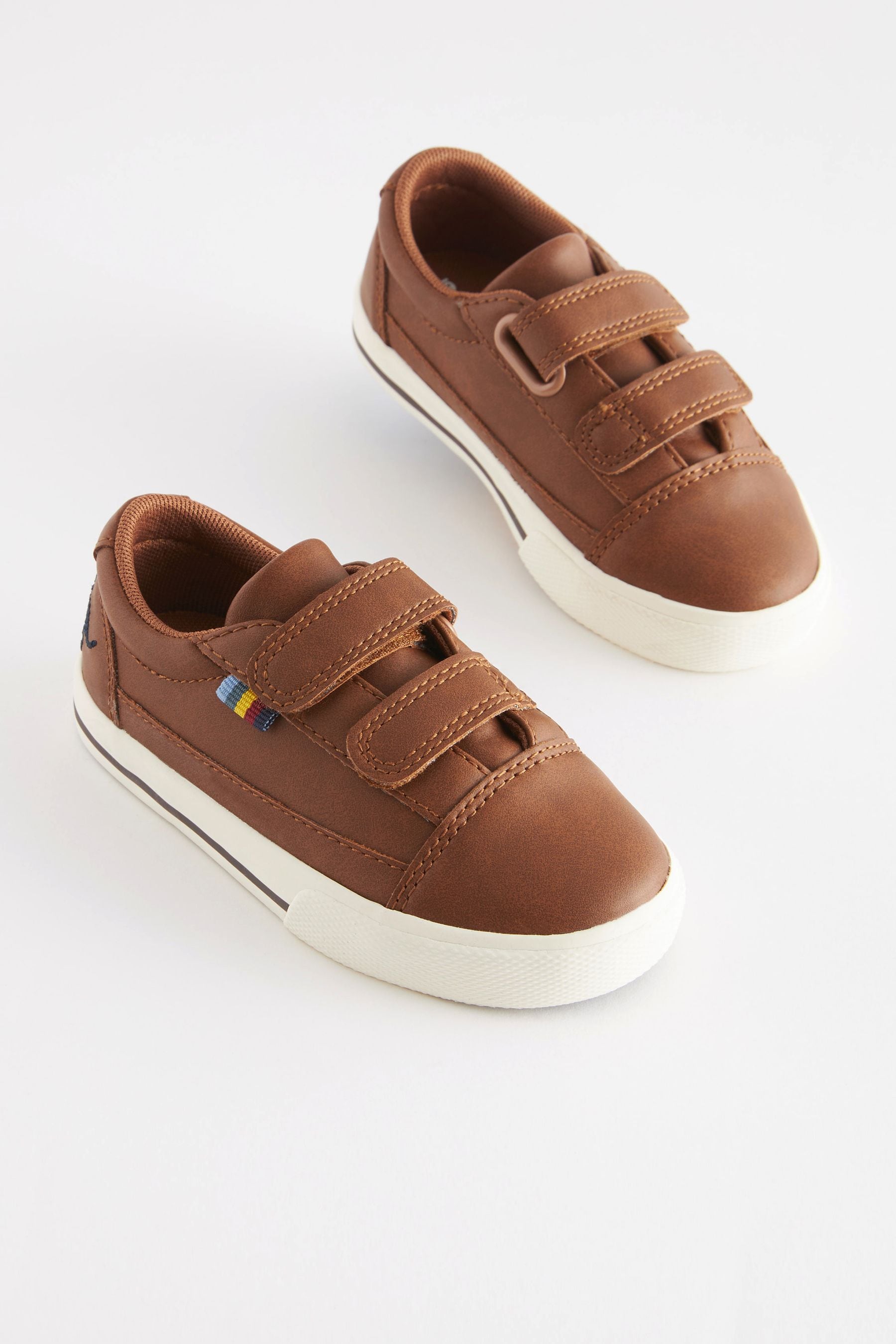 Tan Brown Strap Touch Fastening Shoes