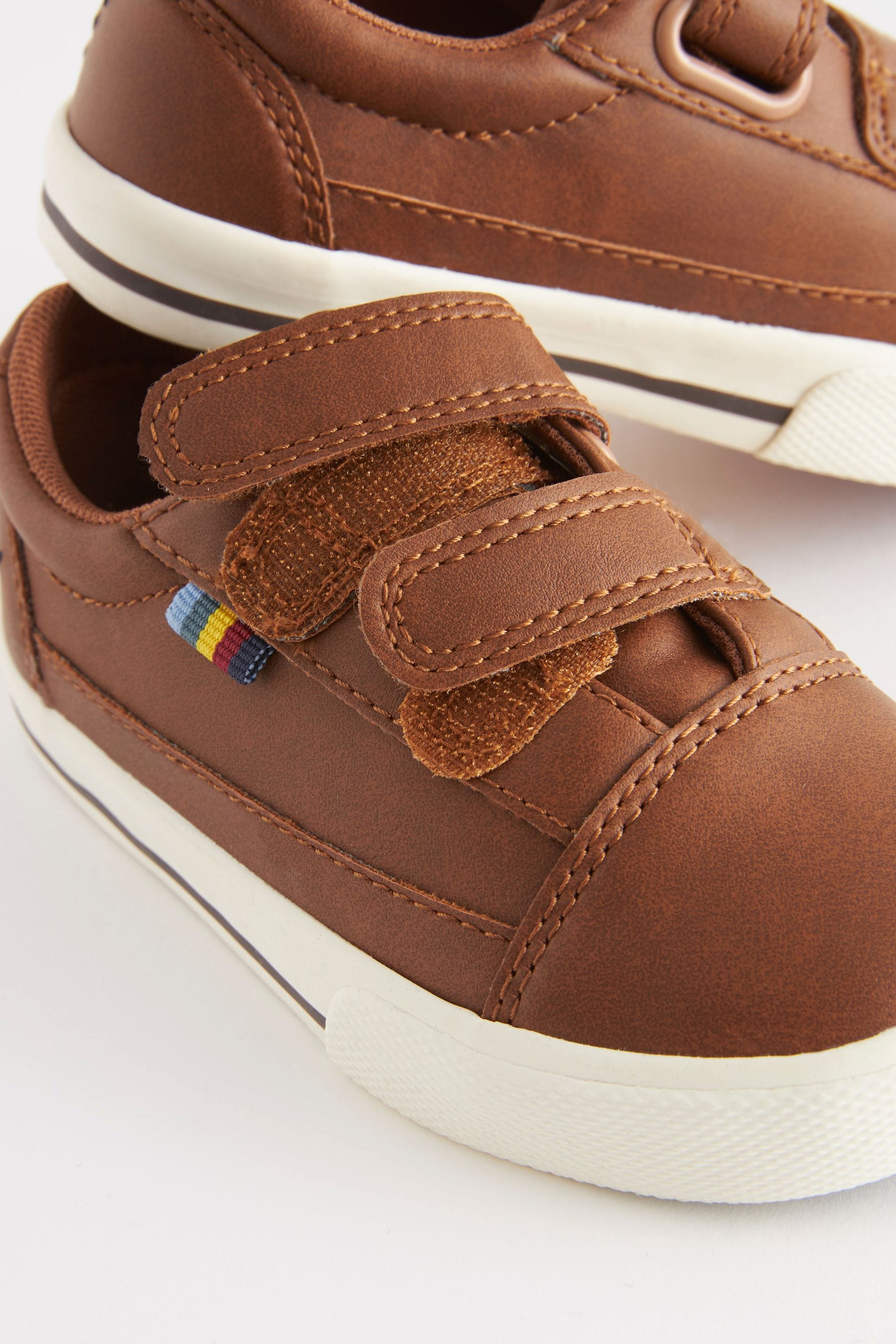 Tan Brown Strap Touch Fastening Shoes