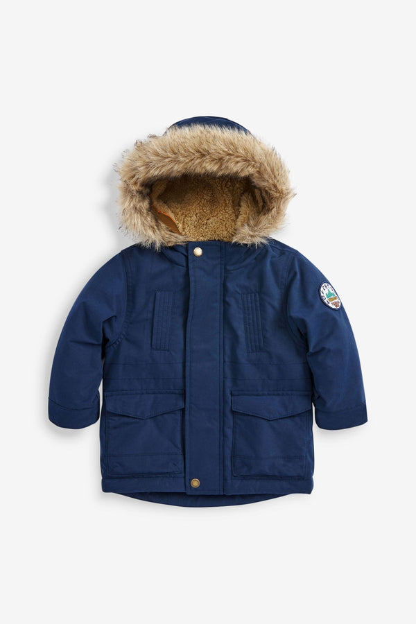 Navy Blue Faux Fur Hooded Parka Coat (3mths-7yrs)