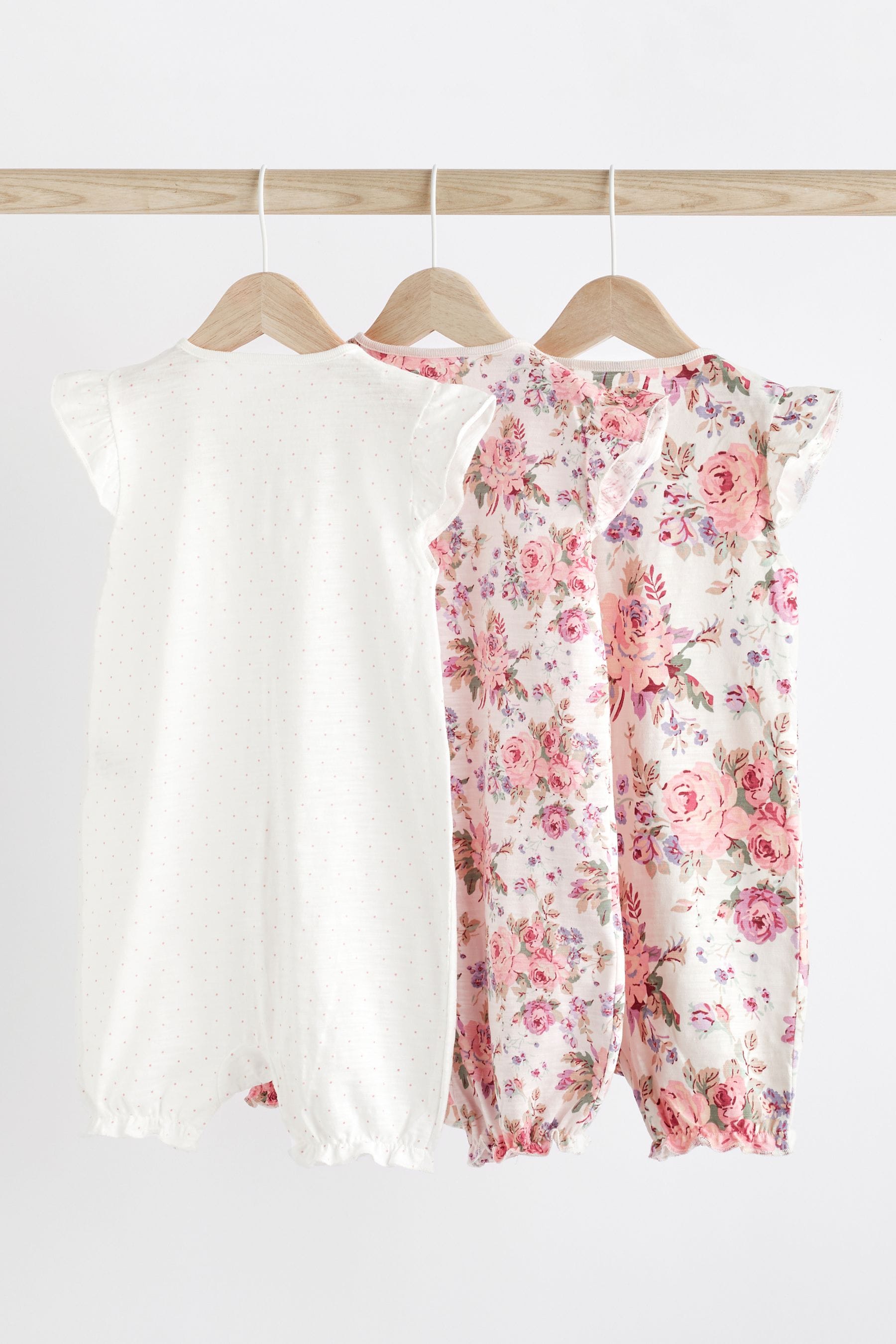 Pink/White Floral Baby Rompers 3 Pack