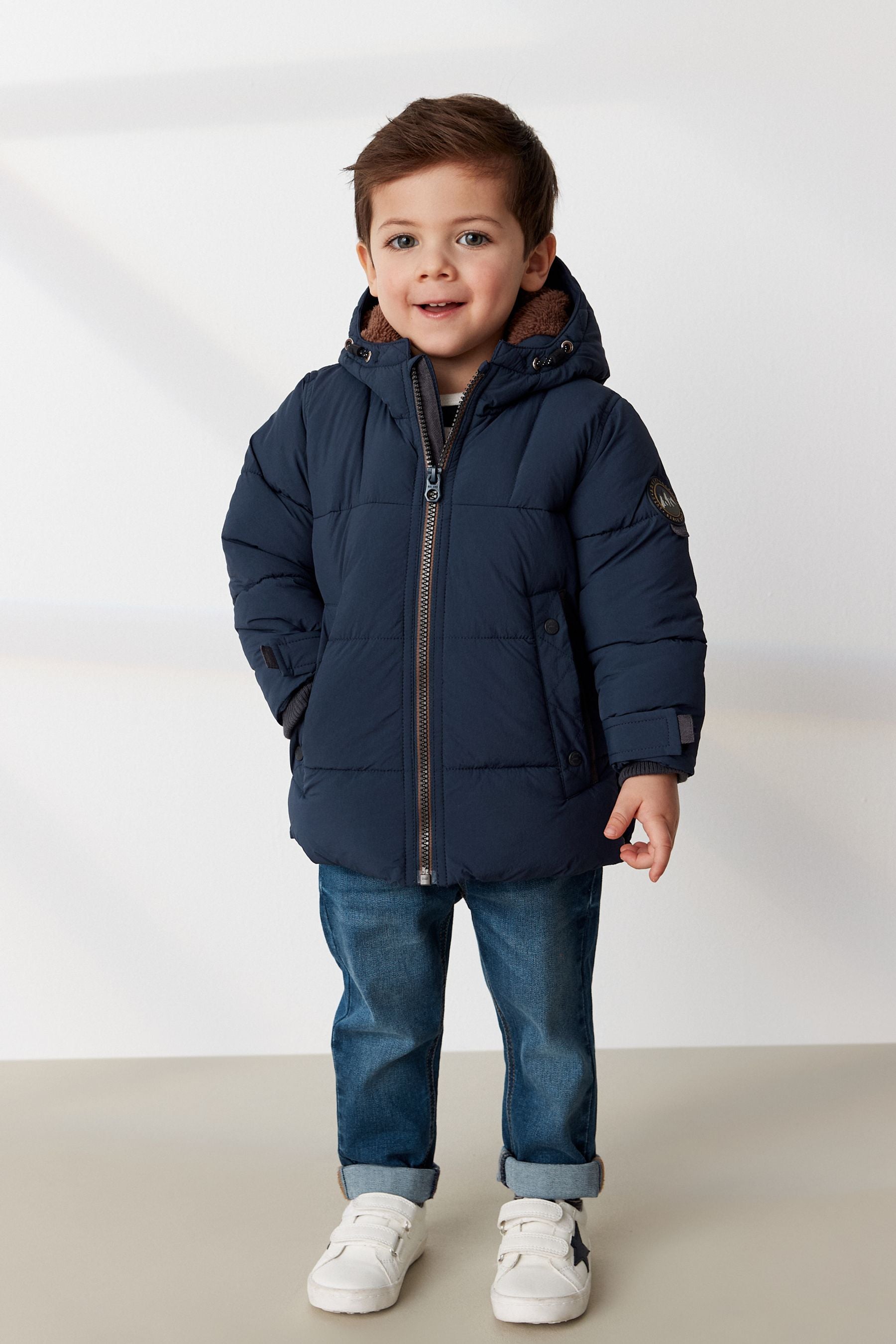 Navy Blue Borg Teddy Lined Padded Coat (3mths-7yrs)