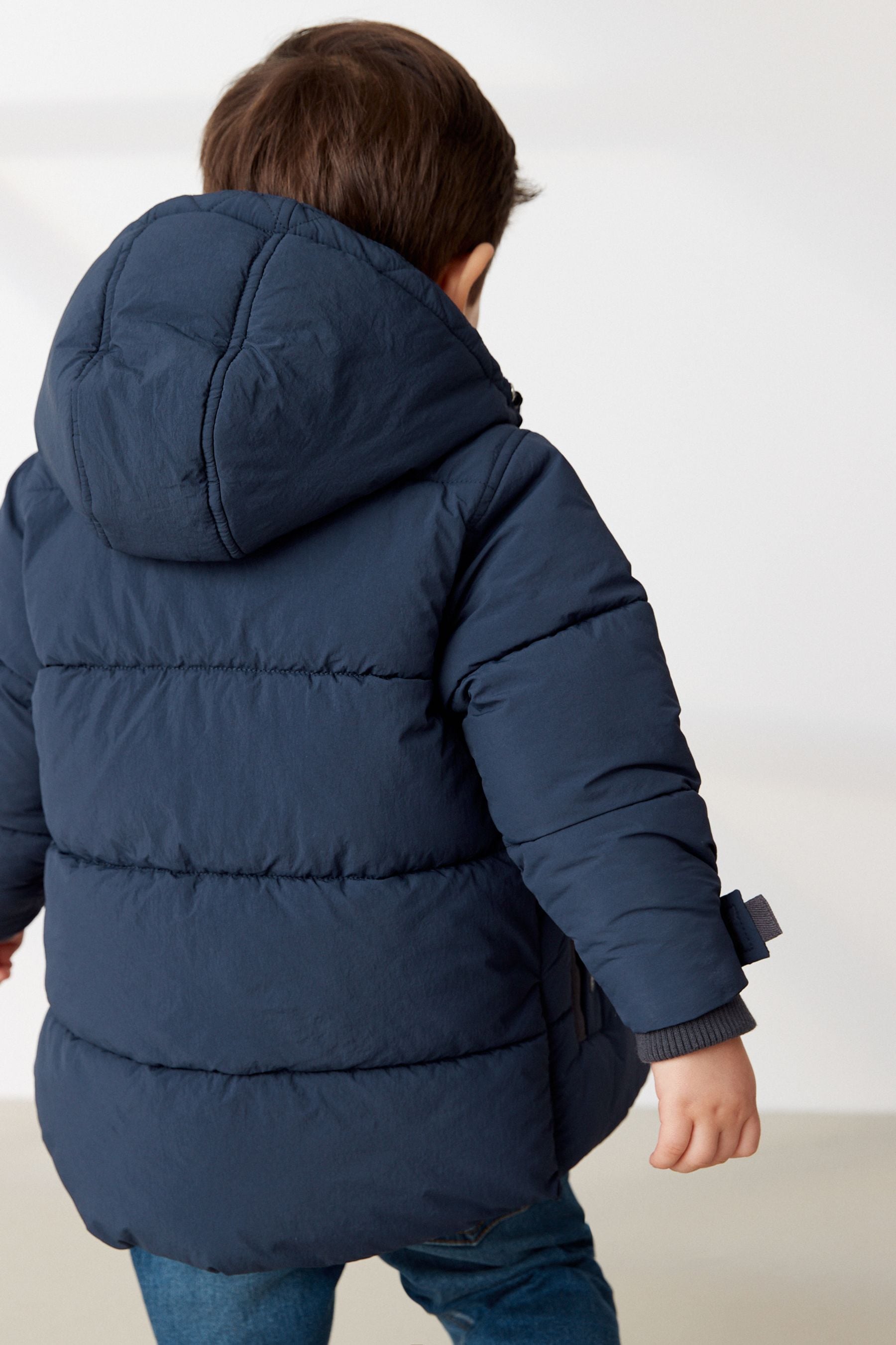 Navy Blue Borg Teddy Lined Padded Coat (3mths-7yrs)