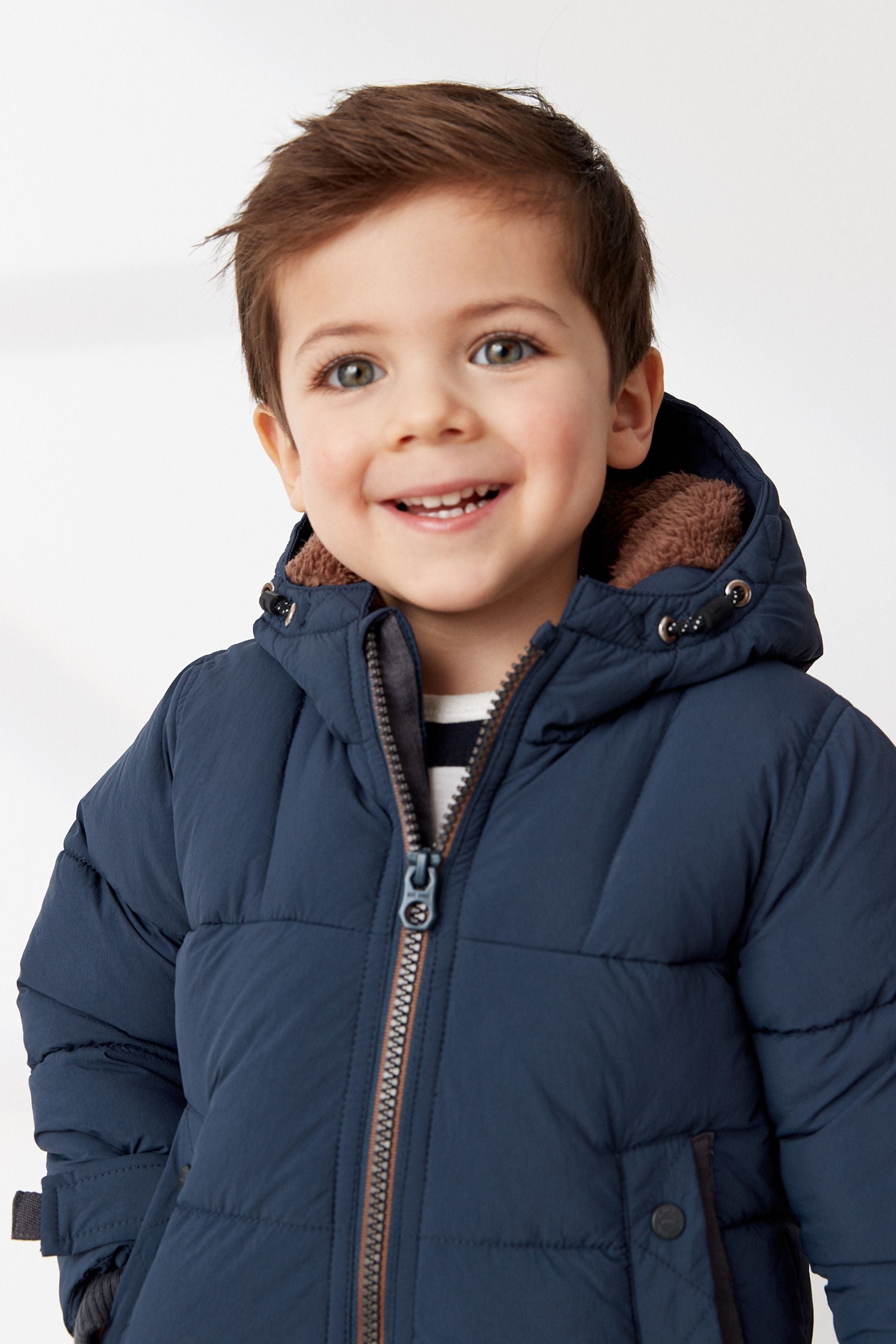 Navy Blue Borg Teddy Lined Padded Coat (3mths-7yrs)